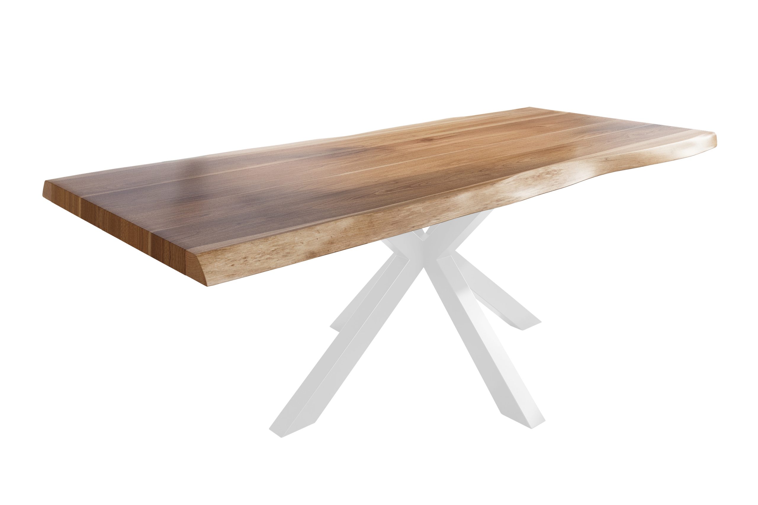 Baumkantentisch 200 x 110 cm Esstisch massiv Akazie Natur Spider-Gestell Weiß TITAN – Bild 3