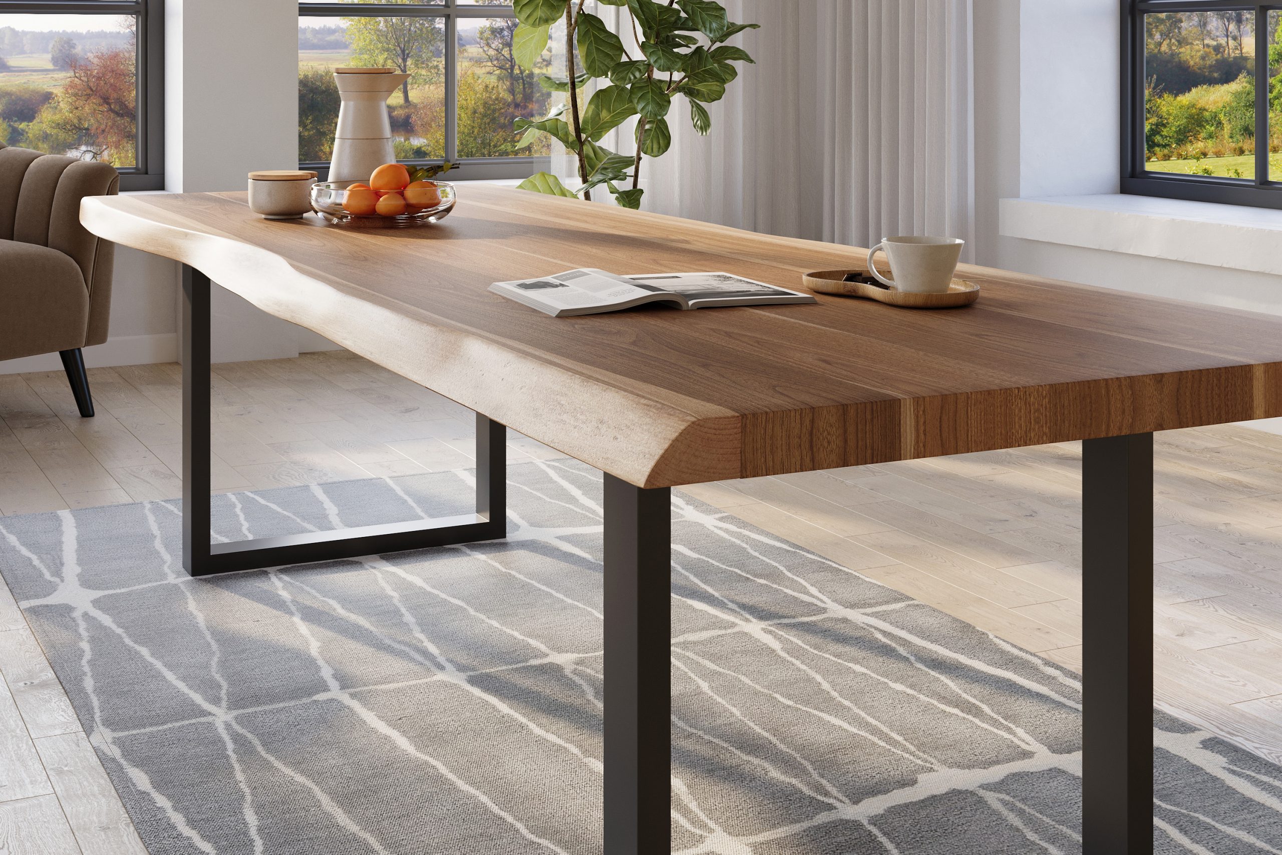 Baumkantentisch 280 x 110 cm Esstisch massiv Akazie Natur U-Gestell Schwarz TITAN – Bild 4