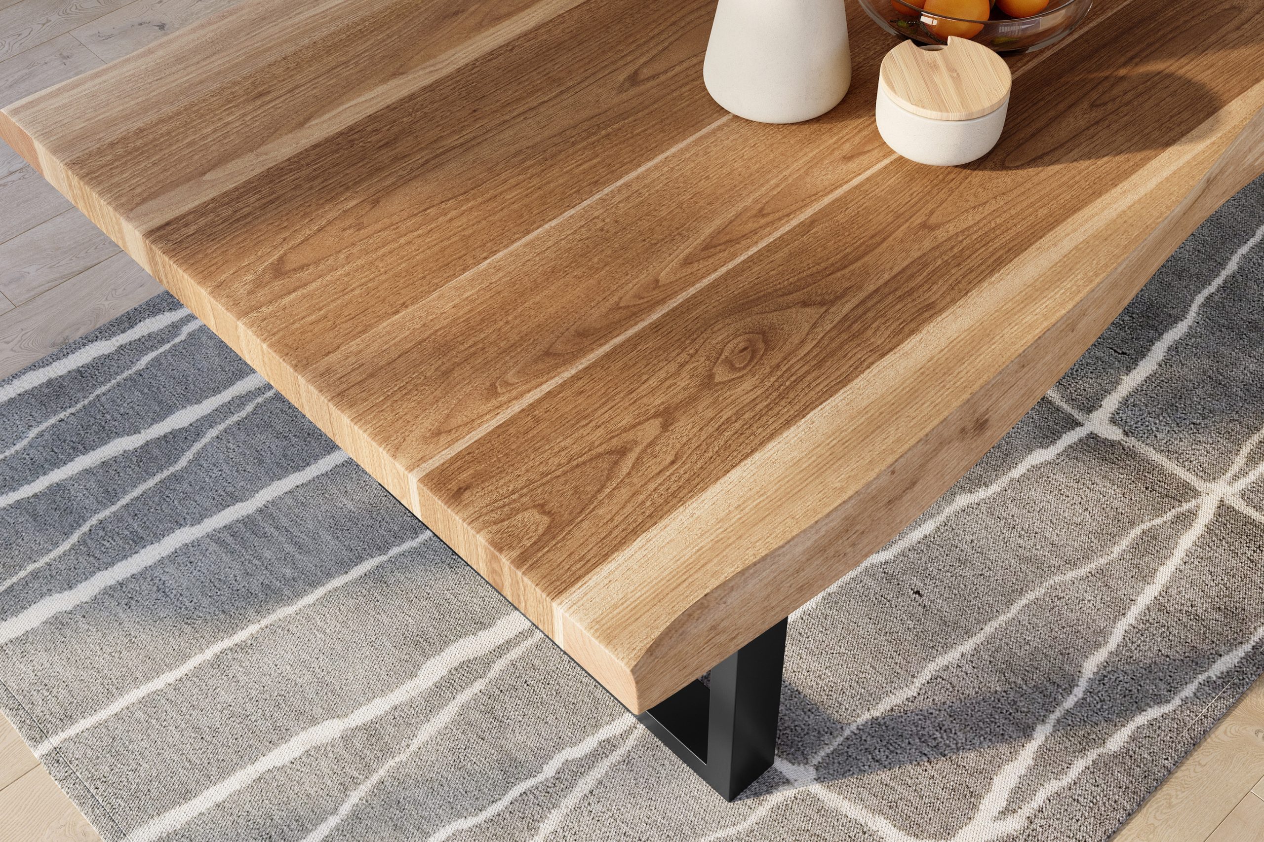 Baumkantentisch 280 x 110 cm Esstisch massiv Akazie Natur U-Gestell Schwarz TITAN – Bild 5