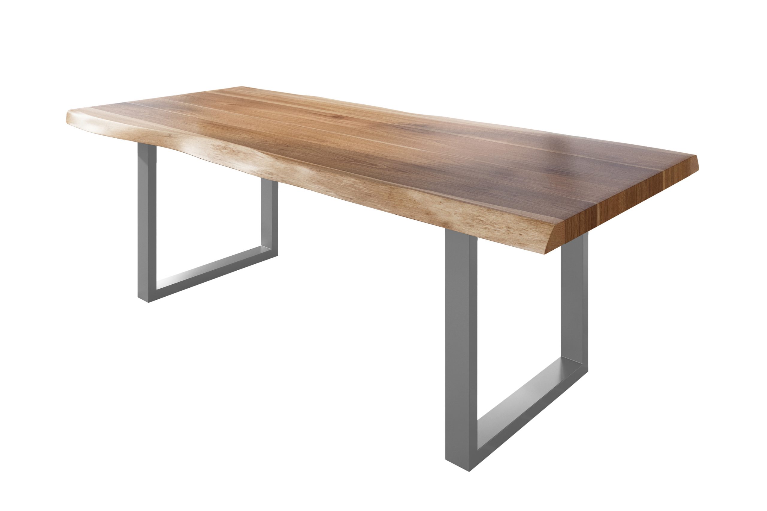 Baumkantentisch 200 x 110 cm Esstisch massiv Akazie Natur U-Gestell Silber TITAN – Bild 2