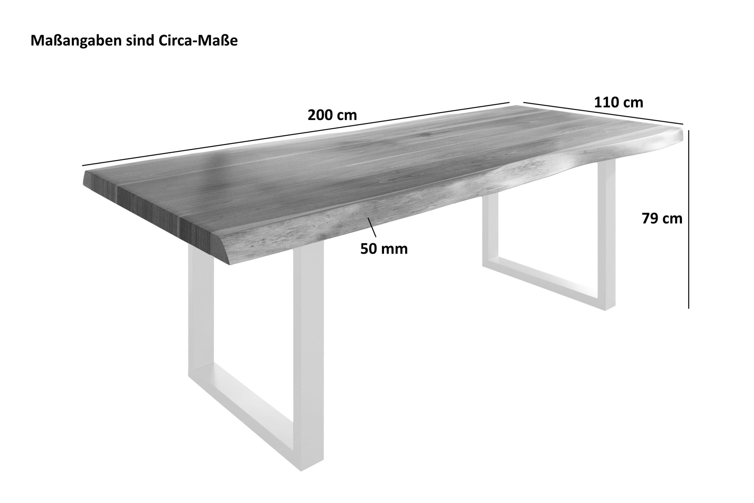 Baumkantentisch 200 x 110 cm Esstisch massiv Akazie Natur U-Gestell Silber TITAN – Bild 3