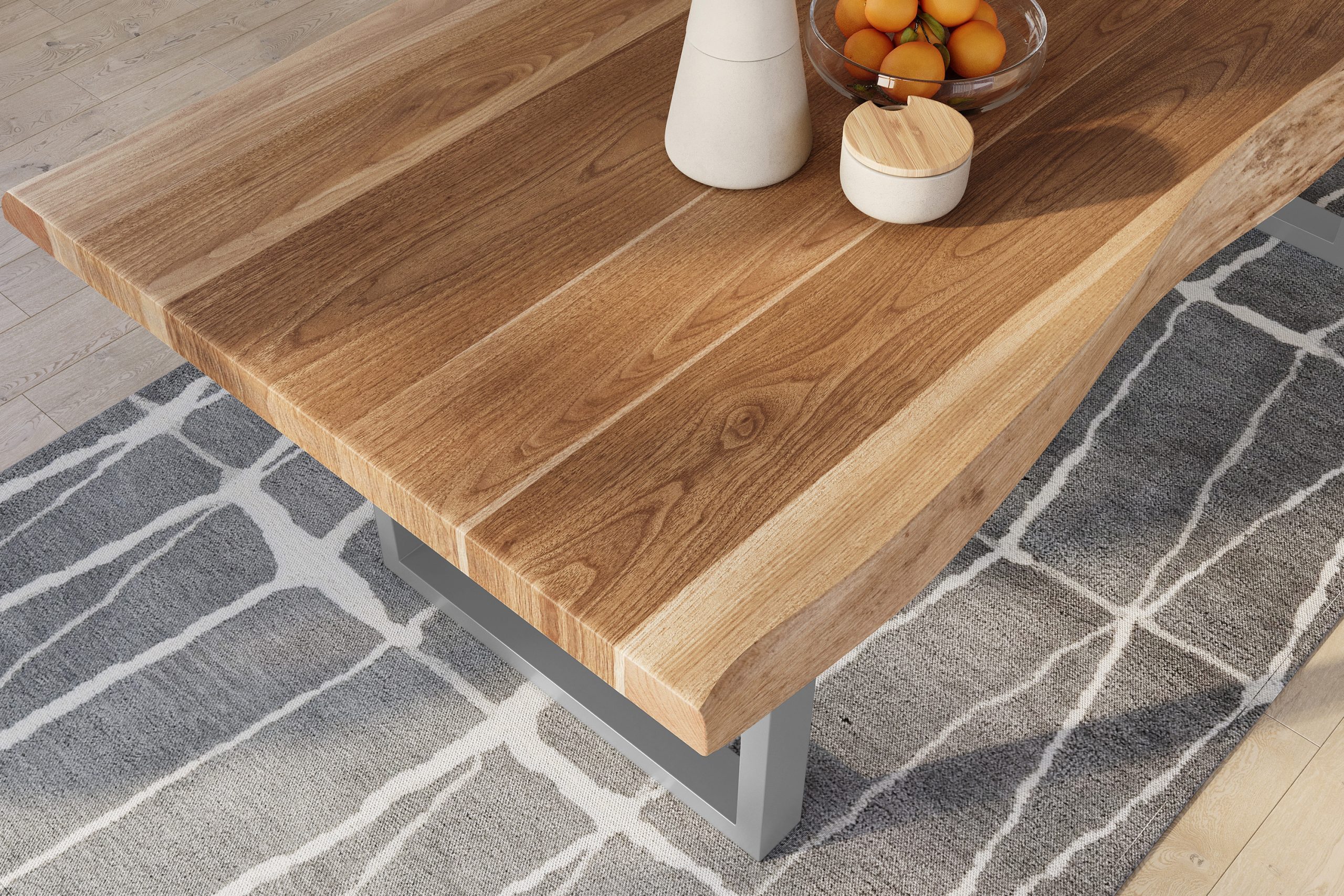 Baumkantentisch 200 x 110 cm Esstisch massiv Akazie Natur U-Gestell Silber TITAN – Bild 5