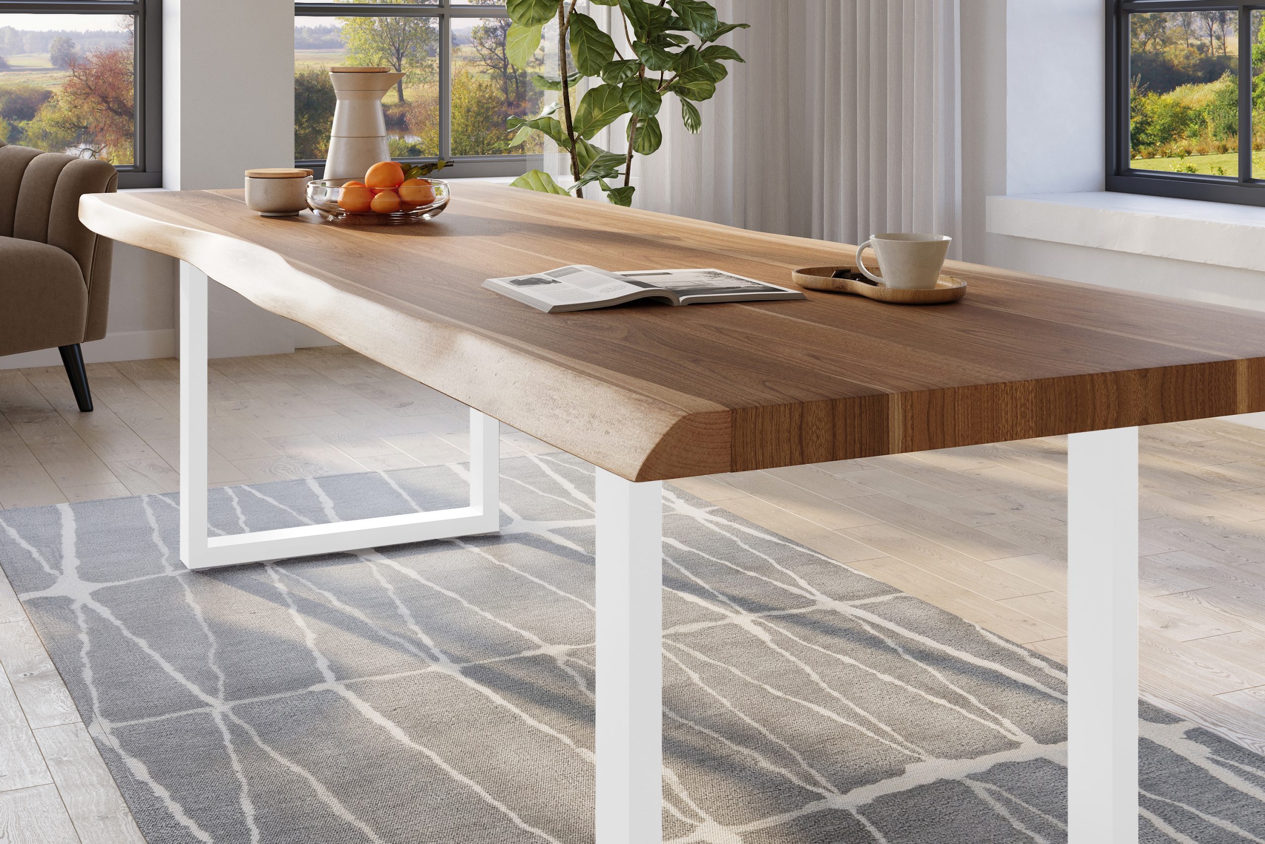 Baumkantentisch 280 x 110 cm Esstisch massiv Akazie Natur U-Gestell Weiß TITAN – Bild 4