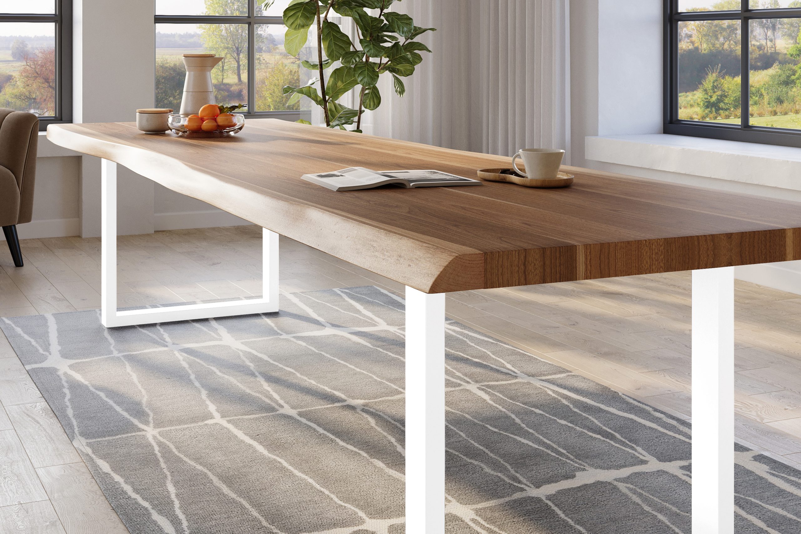 Baumkantentisch 300 x 110 cm Esstisch massiv Akazie Natur U-Gestell Weiß TITAN – Bild 4