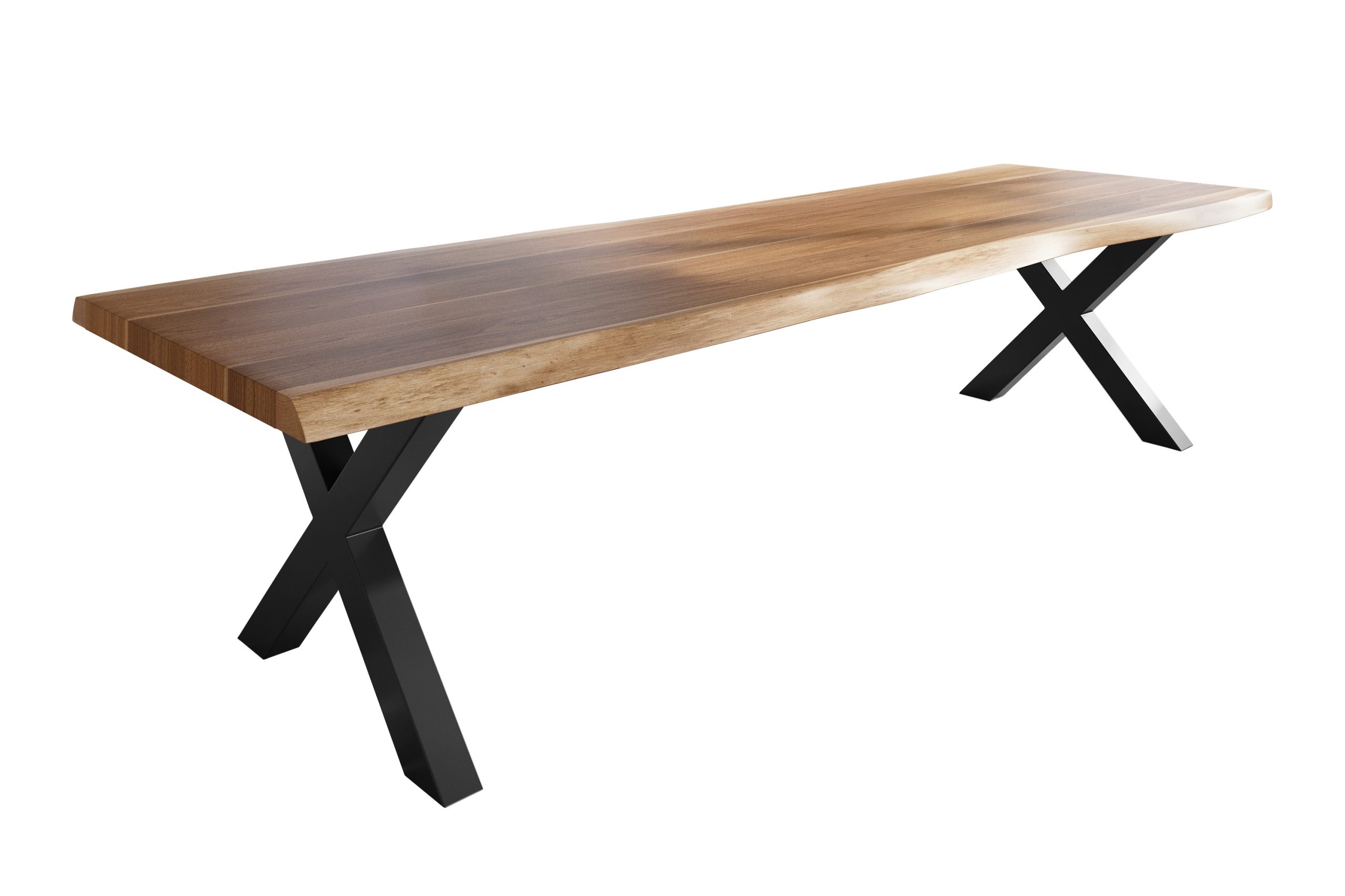 Baumkantentisch 300 x 110 cm Esstisch massiv Akazie Natur X-Gestell Schwarz TITAN – Bild 3