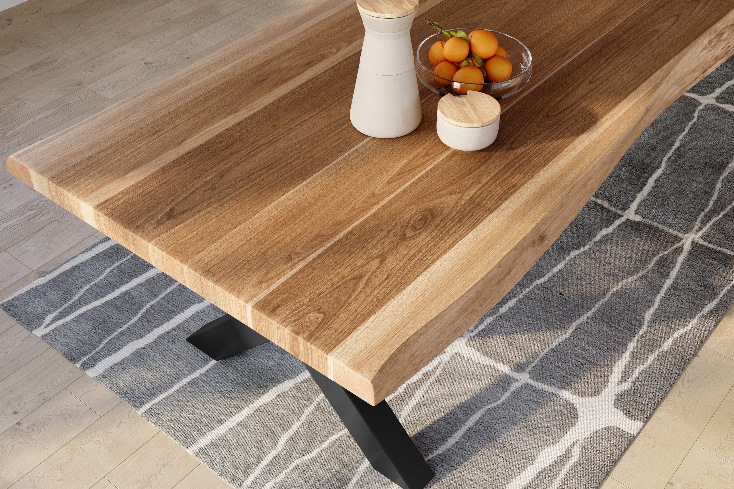 Baumkantentisch 300 x 110 cm Esstisch massiv Akazie Natur X-Gestell Schwarz TITAN – Bild 6