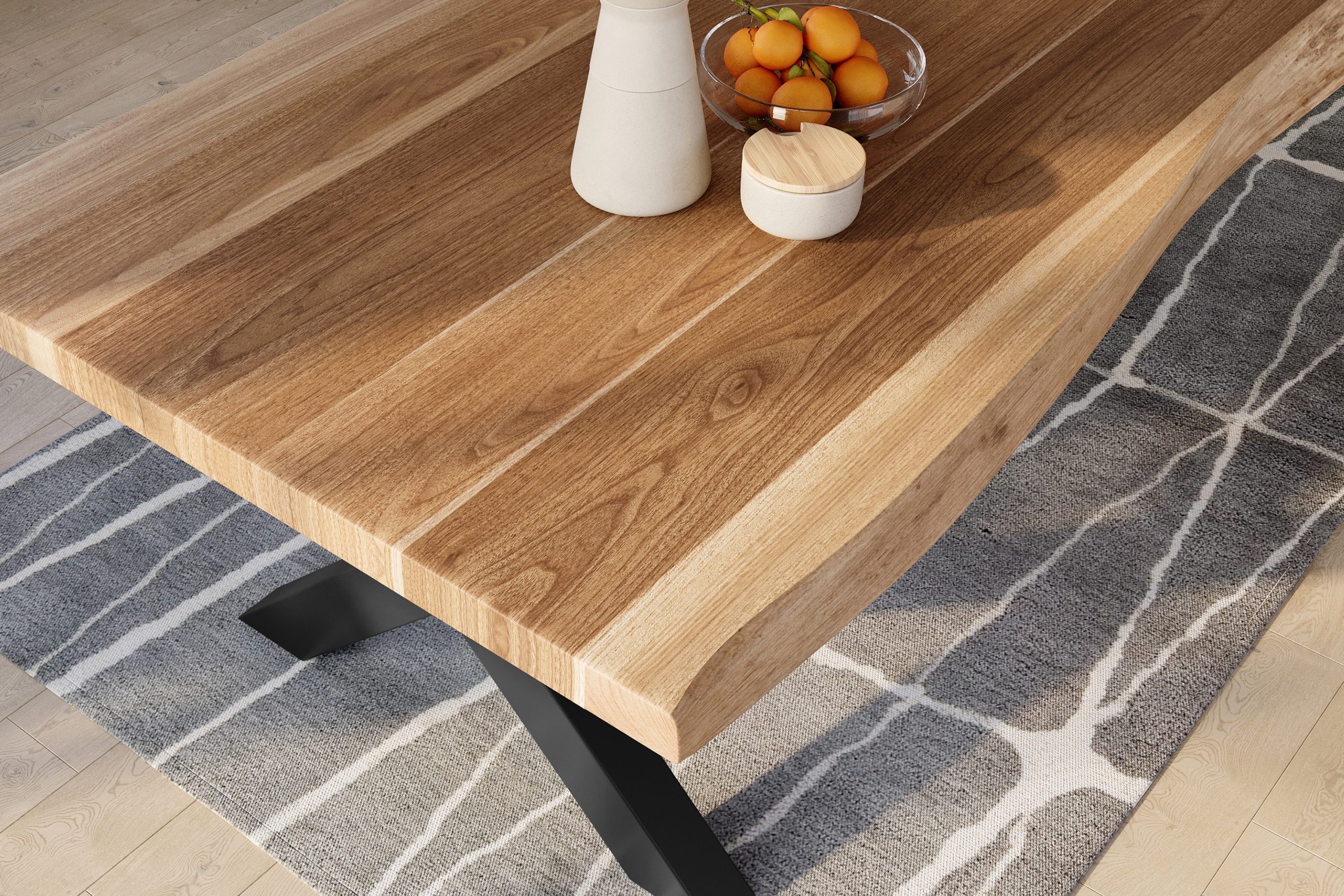 Baumkantentisch 320 x 120 cm Esstisch massiv Akazie Natur X-Gestell Schwarz TITAN – Bild 4