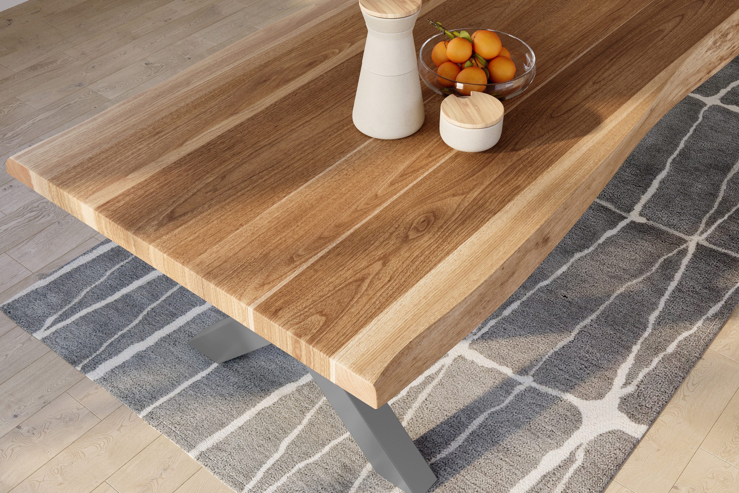 Baumkantentisch 300 x 110 cm Esstisch massiv Akazie Natur X-Gestell Silber TITAN – Bild 6