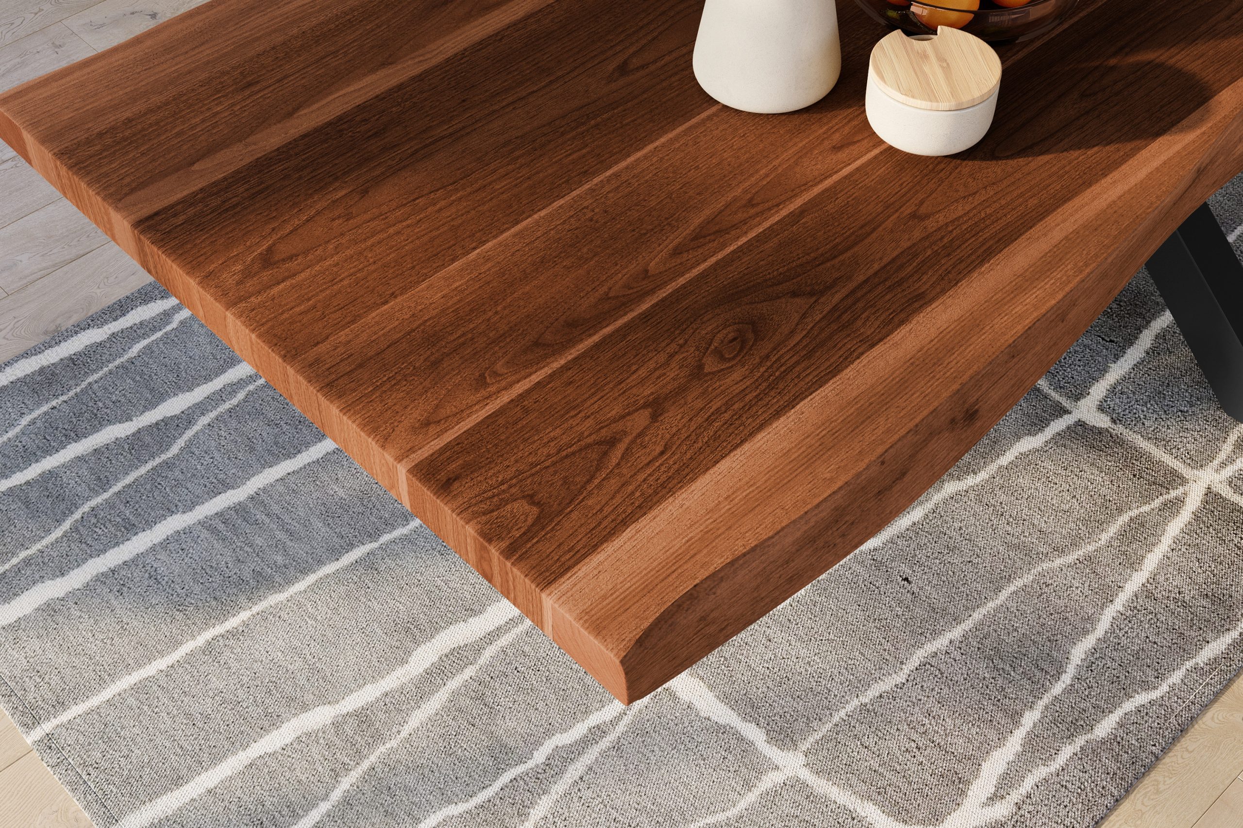 Baumkantentisch 260 x 110 cm Esstisch massiv Akazie Nussbaum Spider-Gestell Schwarz TITAN – Bild 5