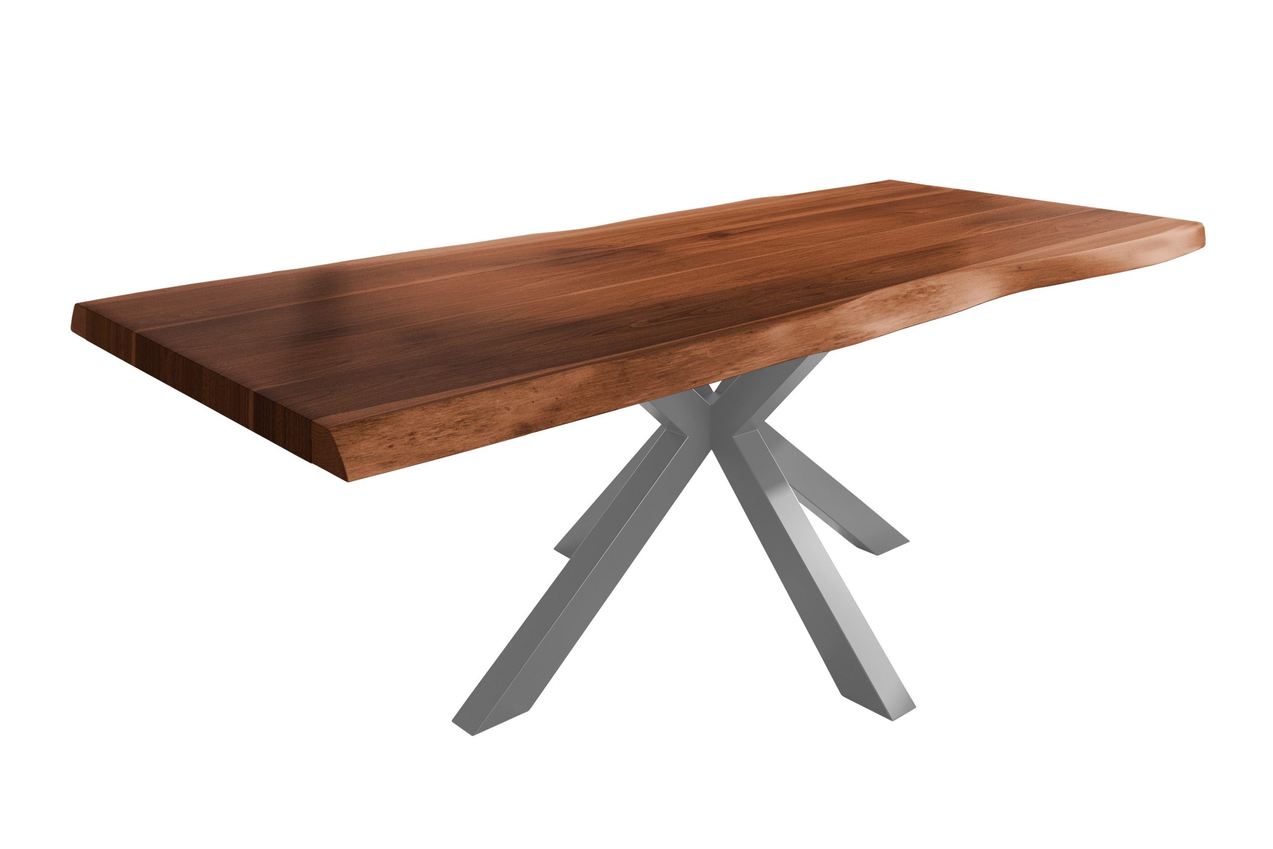 Baumkantentisch 240 x 110 cm Esstisch massiv Akazie Nussbaum Spider-Gestell Silber TITAN – Bild 2
