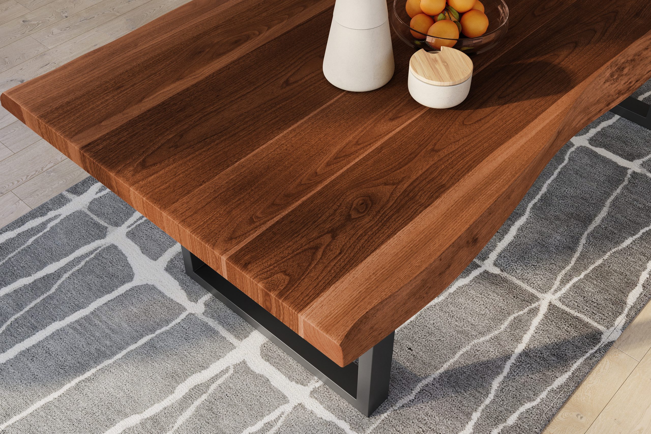 Baumkantentisch 240 x 120 cm Esstisch massiv Akazie Nussbaum U-Gestell Schwarz TITAN – Bild 5