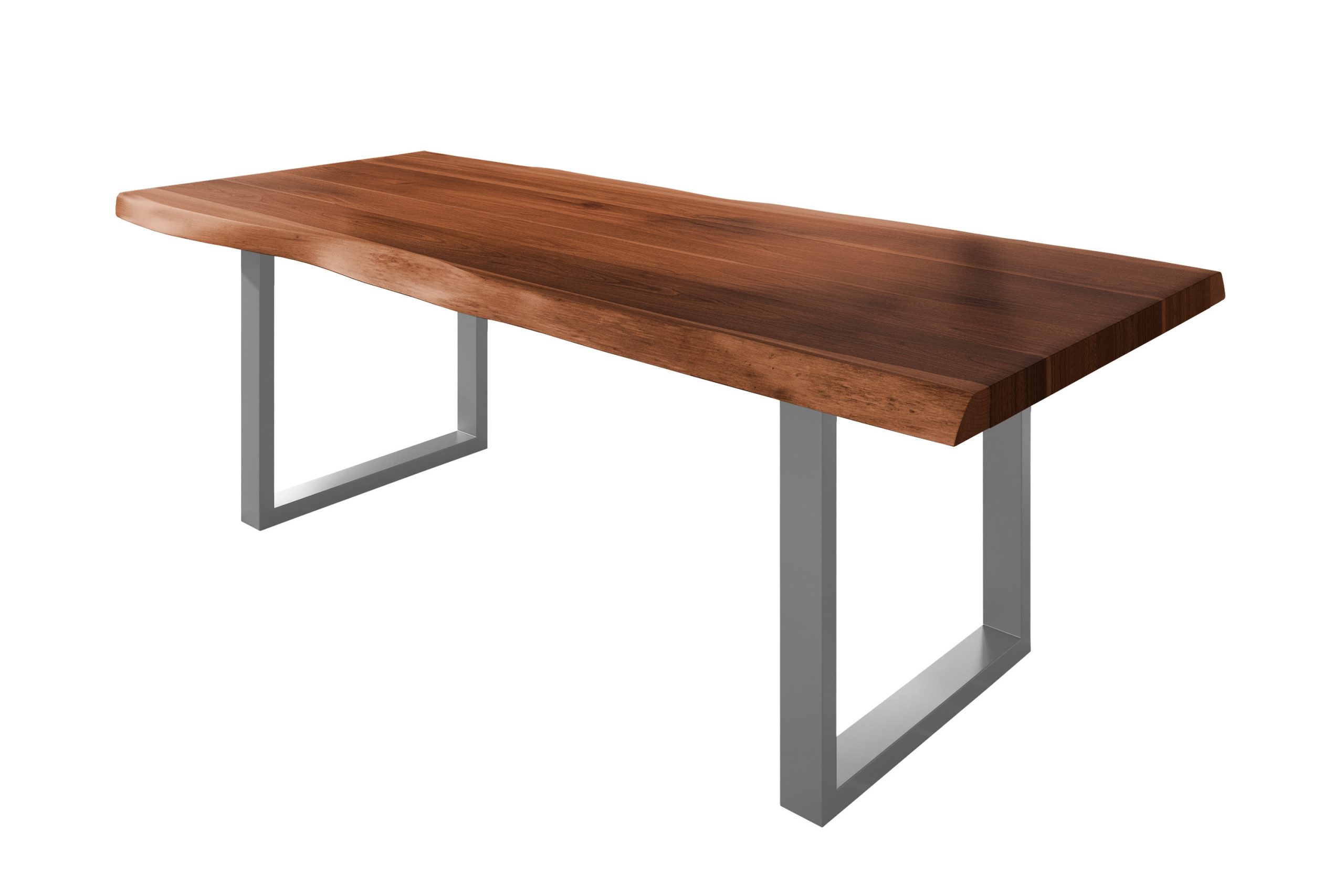 Baumkantentisch 240 x 110 cm Esstisch massiv Akazie Nussbaum U-Gestell Silber TITAN – Bild 2