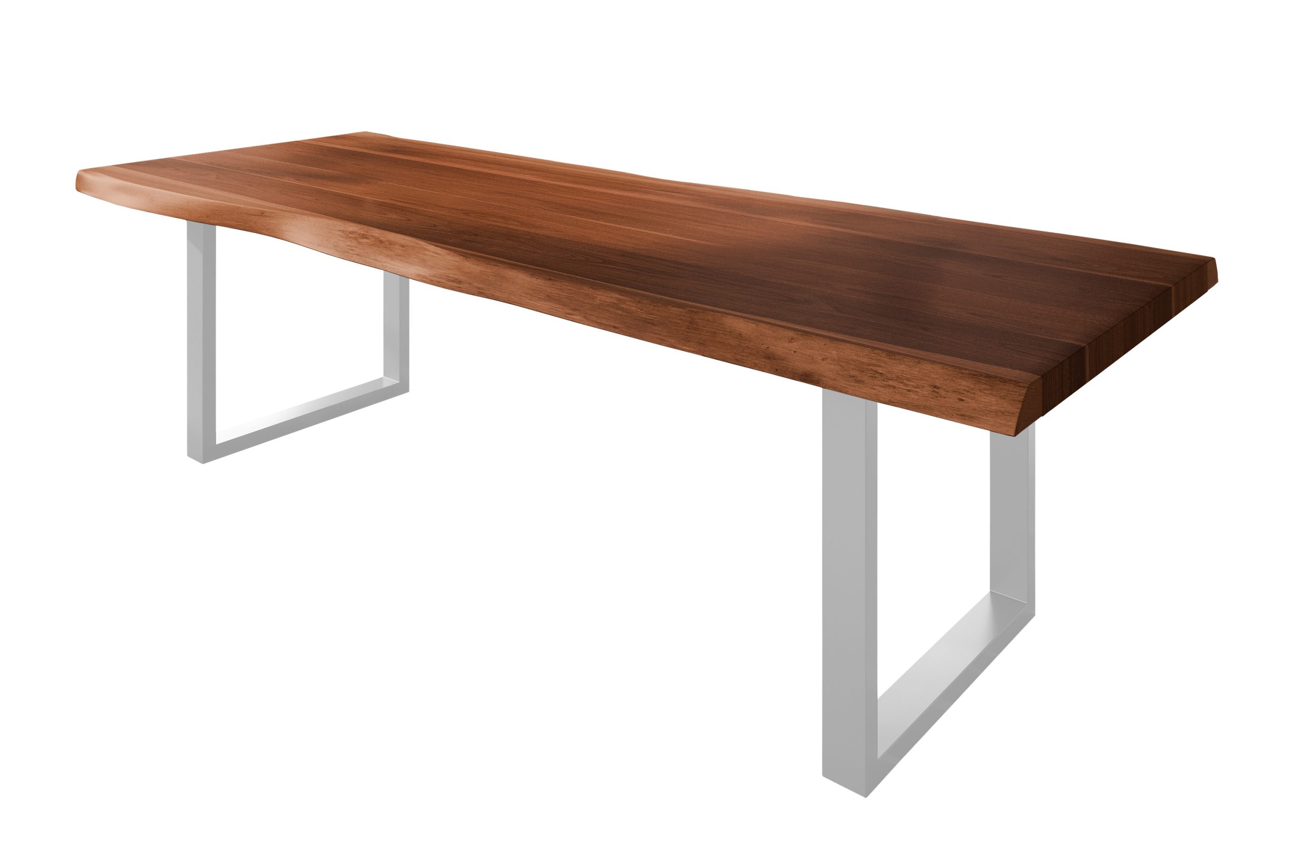 Baumkantentisch 260 x 110 cm Esstisch massiv Akazie Nussbaum U-Gestell Silber TITAN – Bild 2