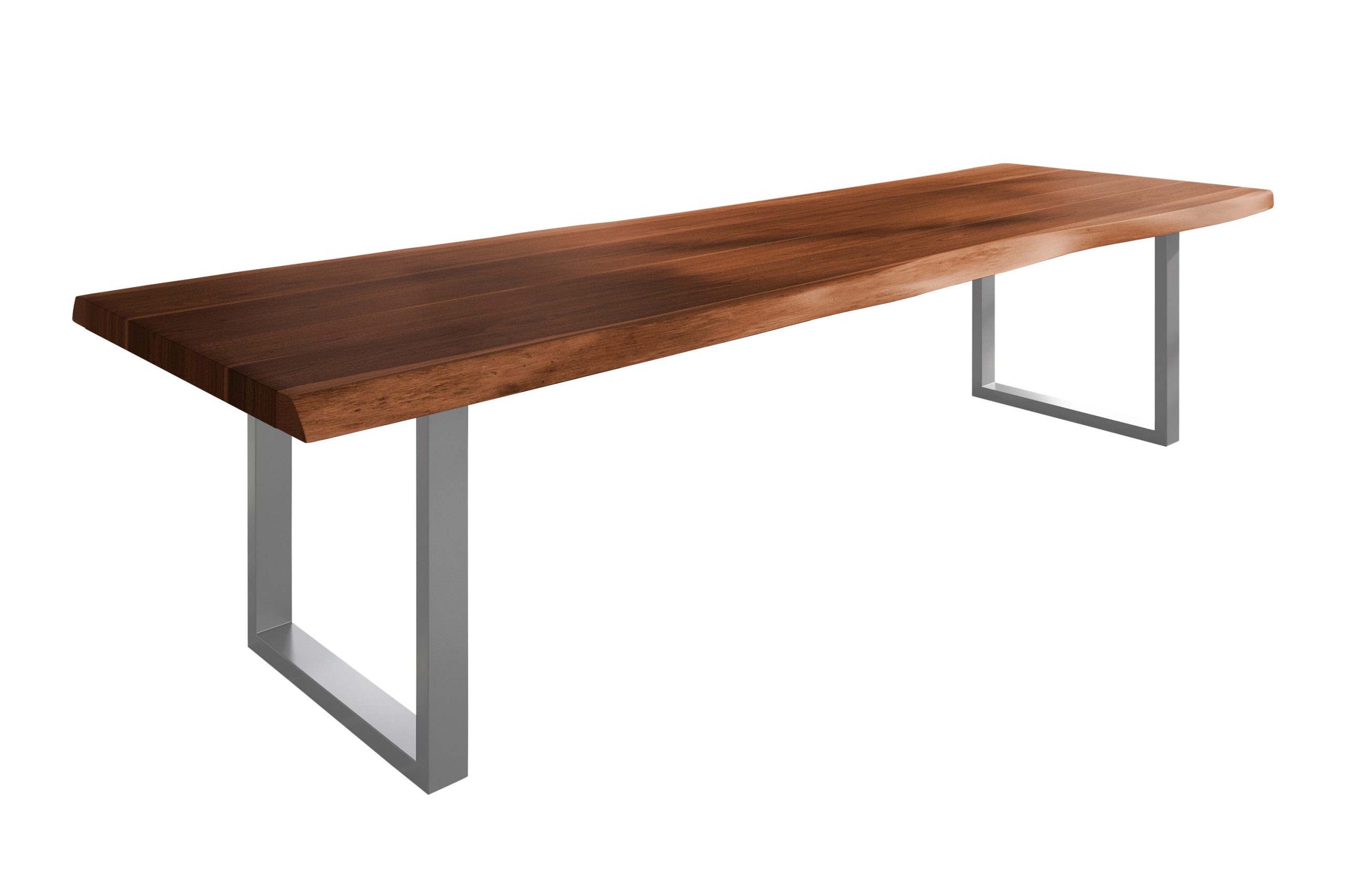 Baumkantentisch 300 x 120 cm Esstisch massiv Akazie Nussbaum U-Gestell Silber TITAN – Bild 2