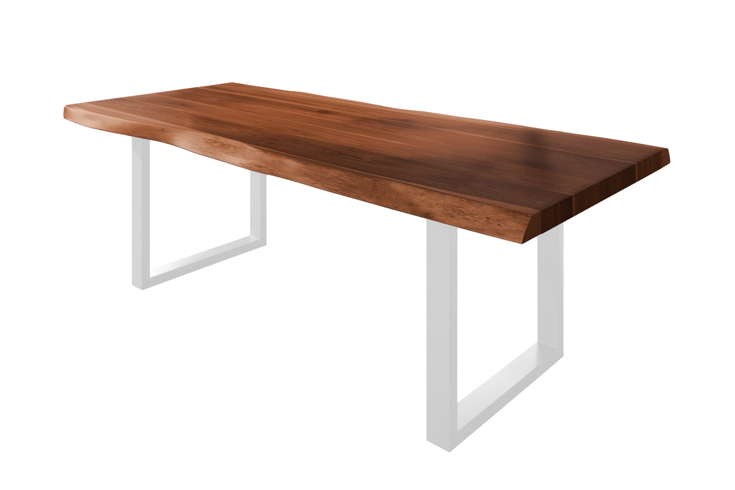 Baumkantentisch 220 x 110 cm Esstisch massiv Akazie Nussbaum U-Gestell Weiß TITAN – Bild 2