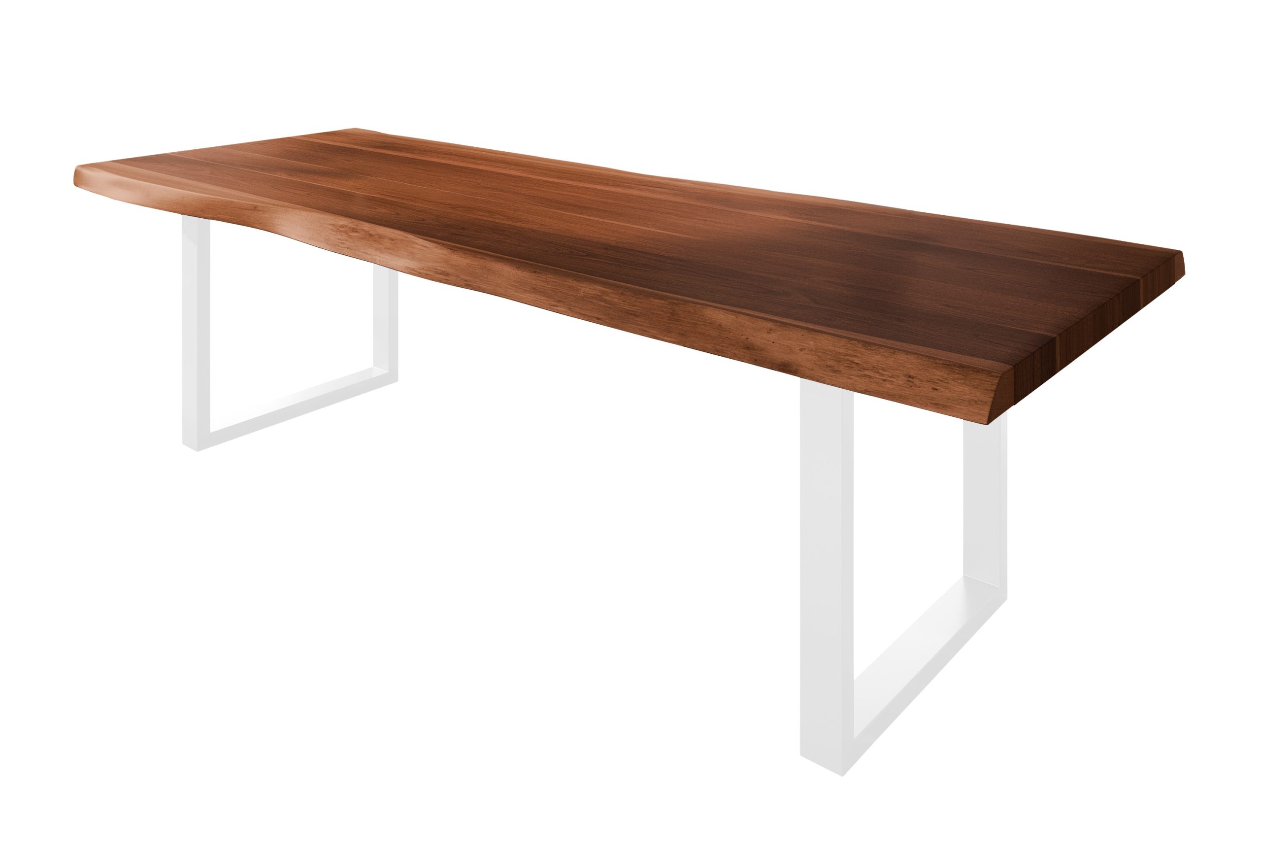 Baumkantentisch 260 x 110 cm Esstisch massiv Akazie Nussbaum U-Gestell Weiß TITAN – Bild 2