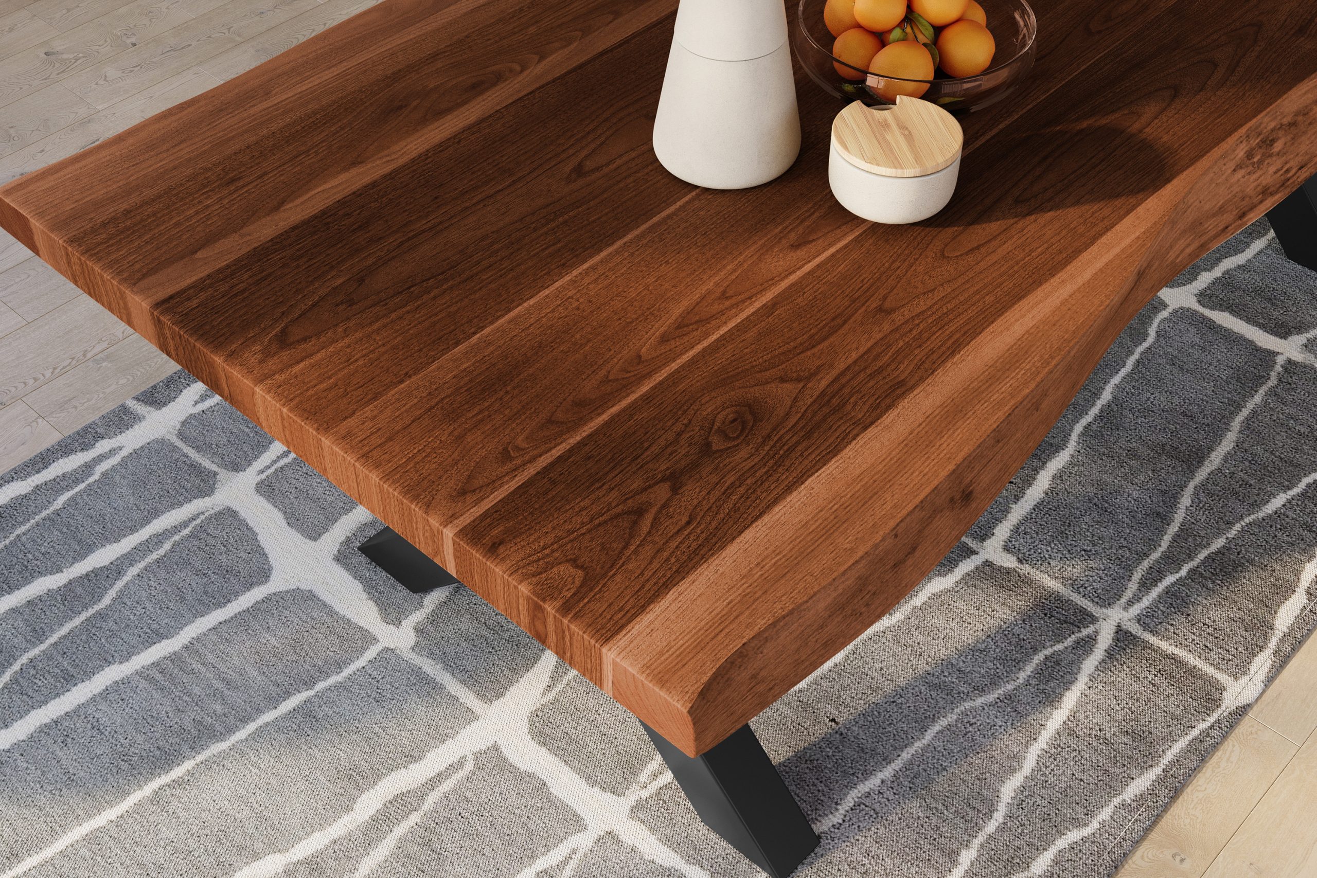 Baumkantentisch 240 x 110 cm Esstisch massiv Akazie Nussbaum X-Gestell Schwarz TITAN – Bild 5