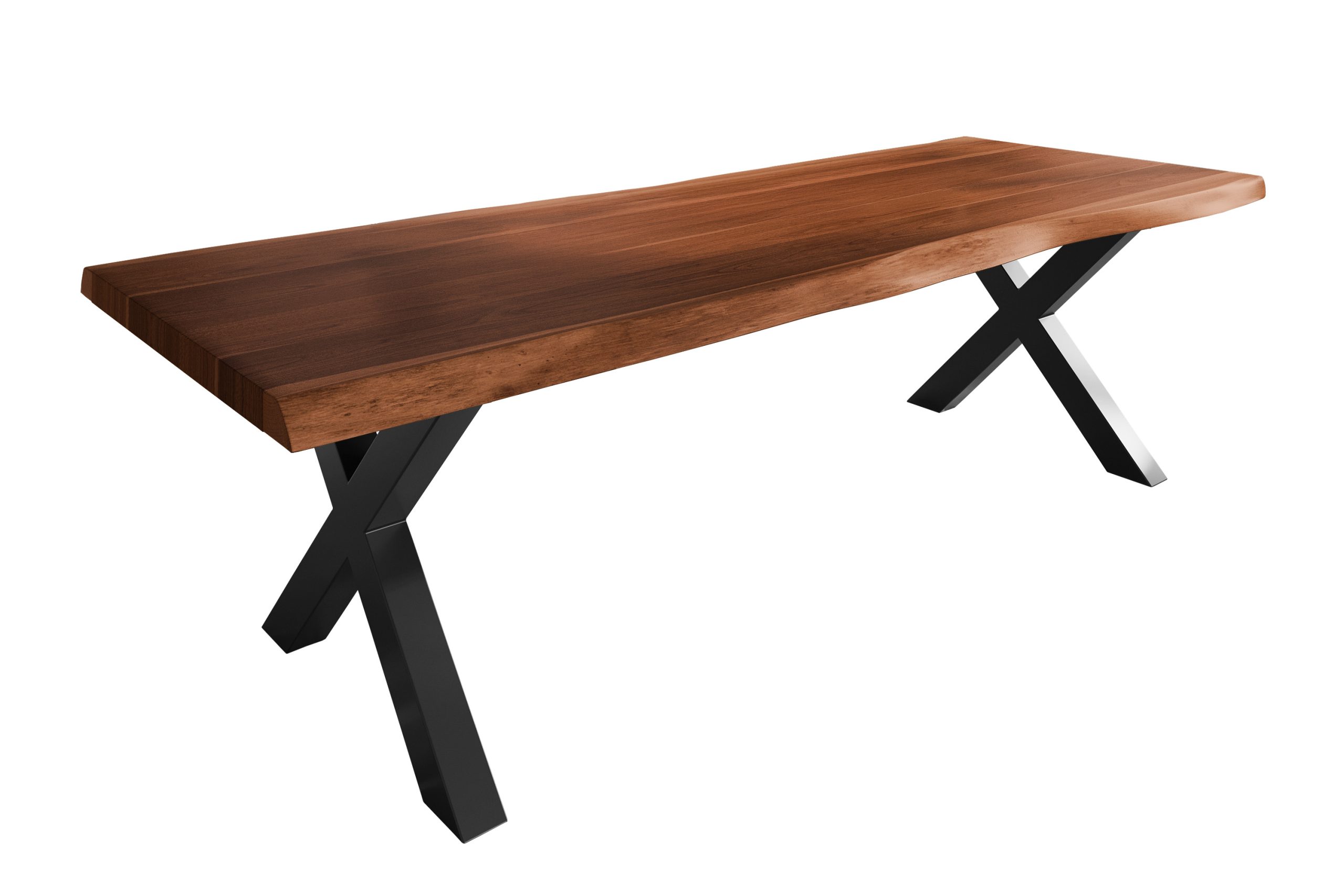 Baumkantentisch 280 x 120 cm Esstisch massiv Akazie Nussbaum X-Gestell Schwarz TITAN – Bild 2