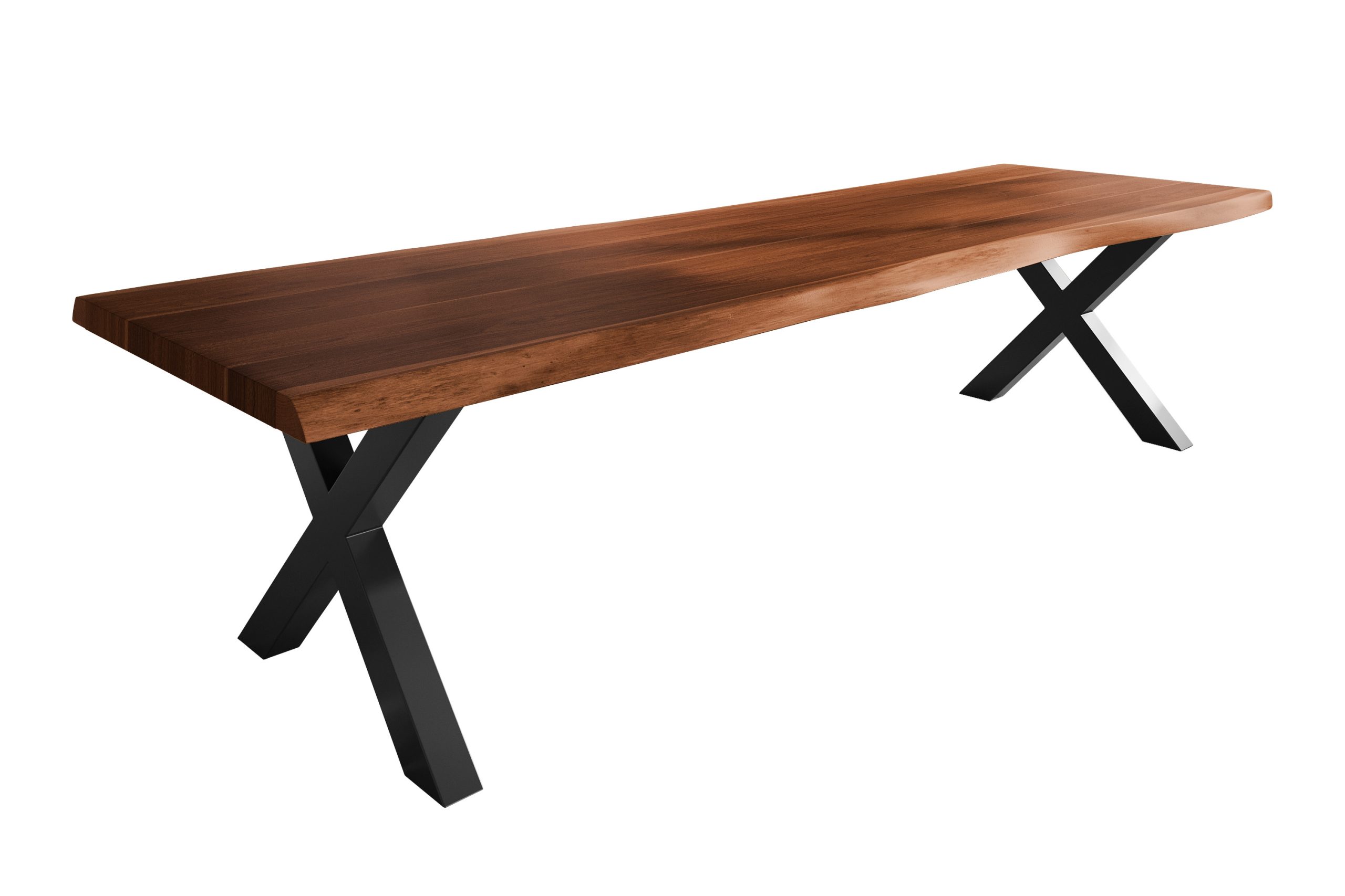 Baumkantentisch 400 x 120 cm Esstisch massiv Akazie Nussbaum X-Gestell Schwarz TITAN – Bild 2