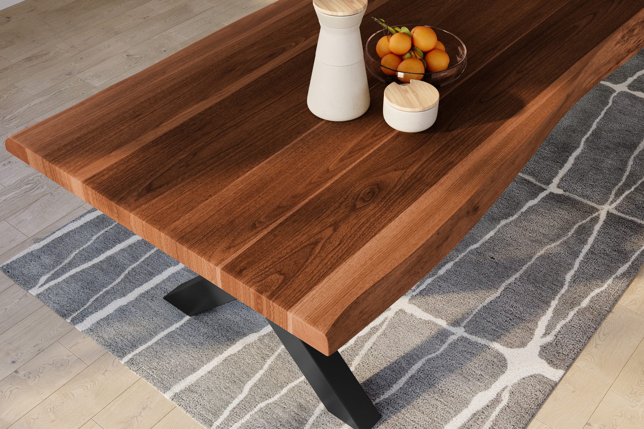 Baumkantentisch 400 x 120 cm Esstisch massiv Akazie Nussbaum X-Gestell Schwarz TITAN – Bild 5