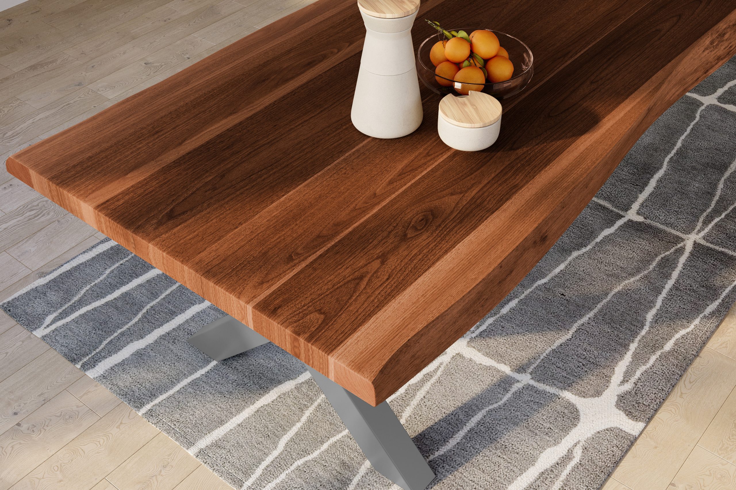 Baumkantentisch 400 x 120 cm Esstisch massiv Akazie Nussbaum X-Gestell Silber TITAN – Bild 5