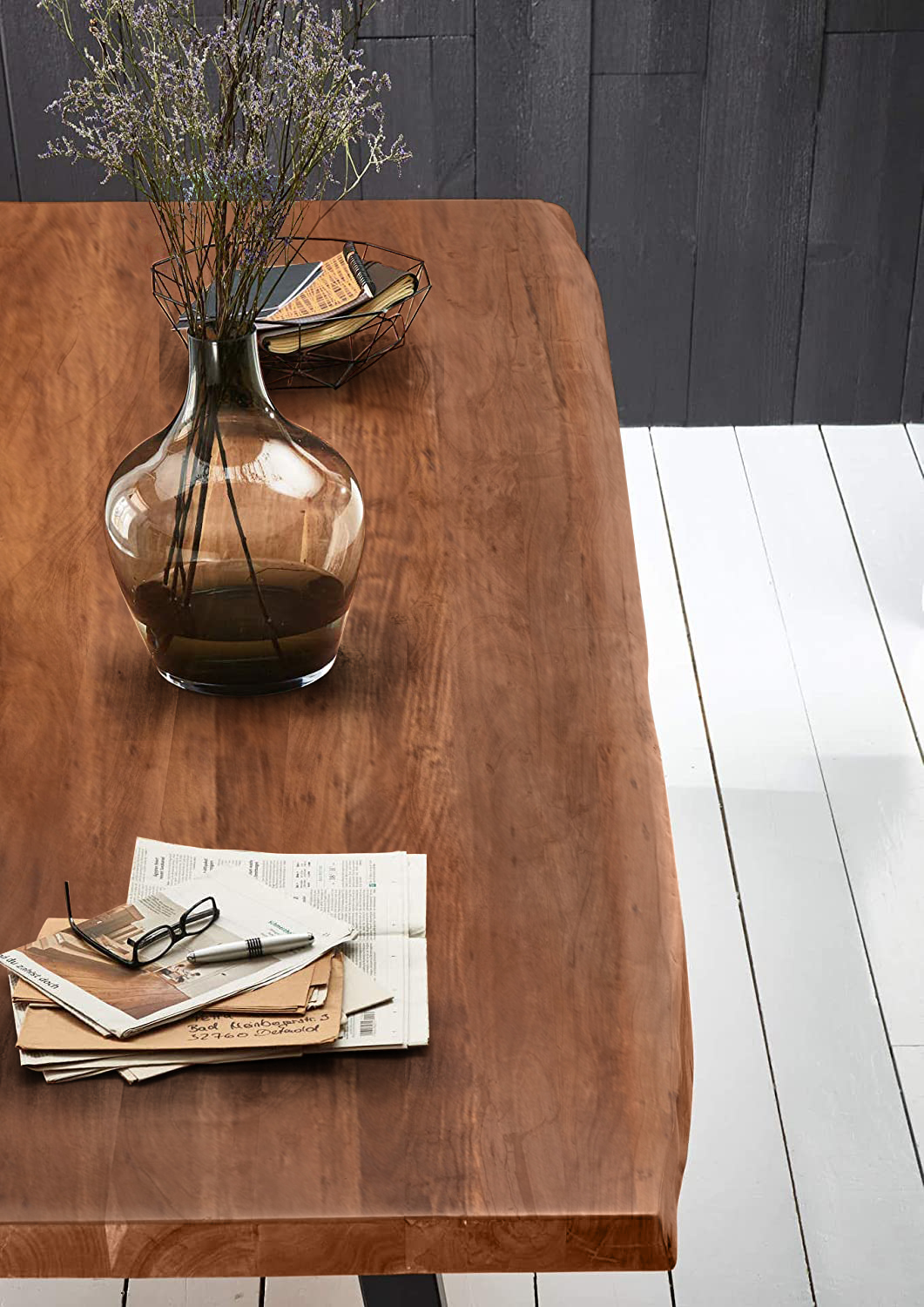 Baumkantentisch Esstisch Akazie Nussbaum 260 x 120 cm schwarz Valin – Bild 4