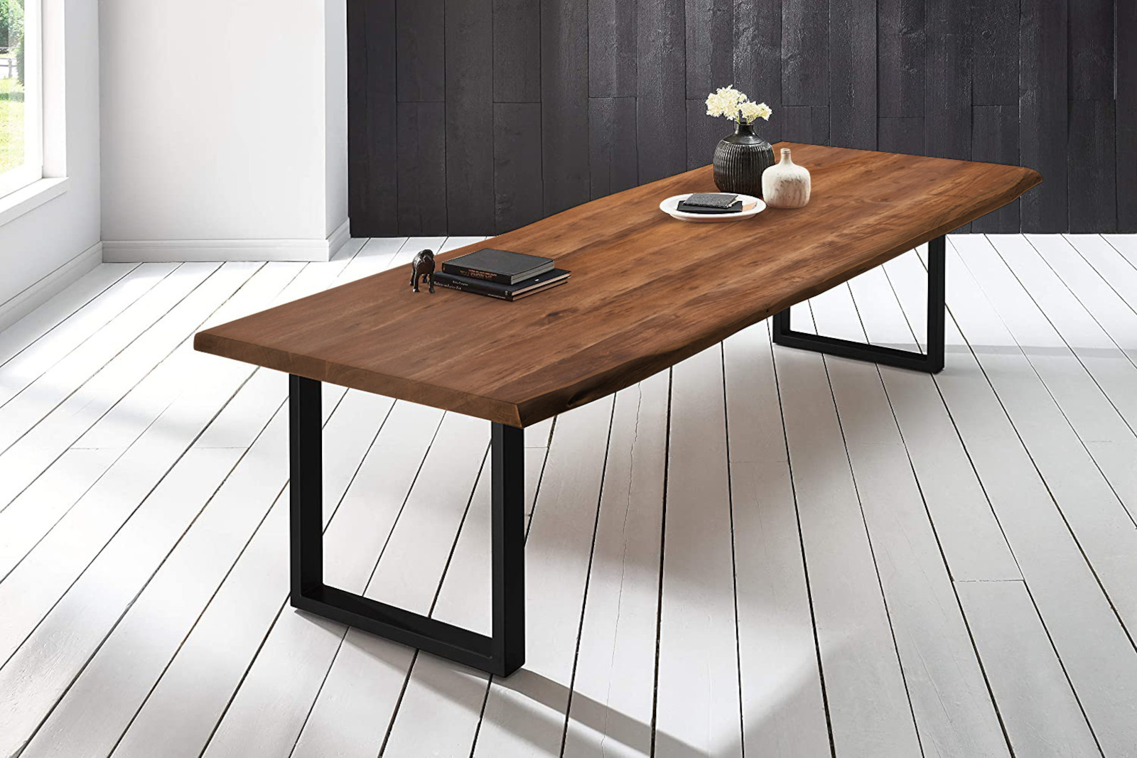 Baumkantentisch Esstisch Akazie Nussbaum 280 x 120 cm schwarz Valin