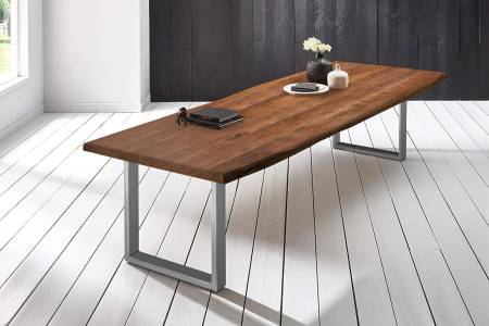 Baumkantentisch Esstisch Akazie Nussbaum 280 x 120 cm silber Valin