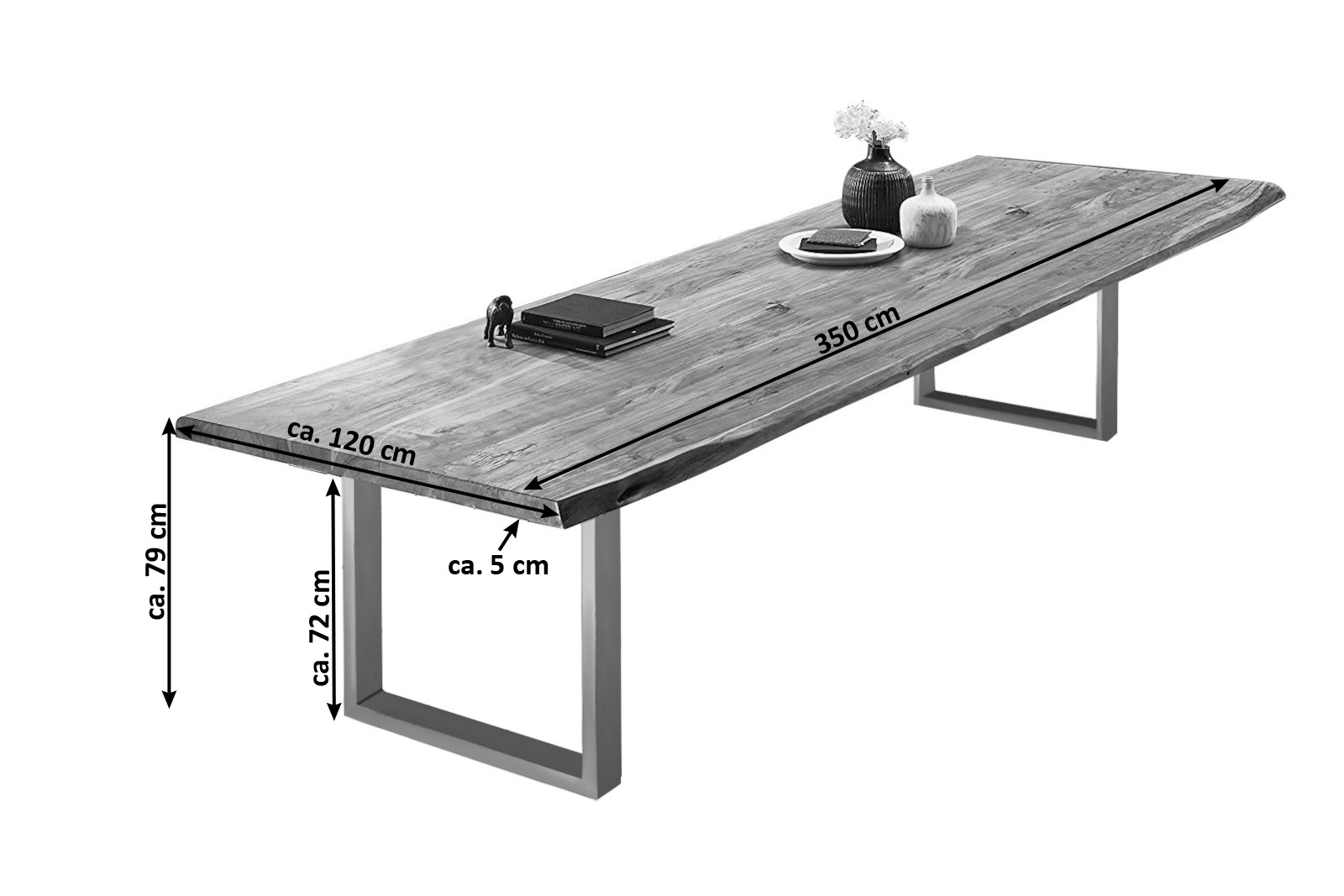 Baumkantentisch Esstisch Akazie Natur 350 x 120 cm silber Valin – Bild 2