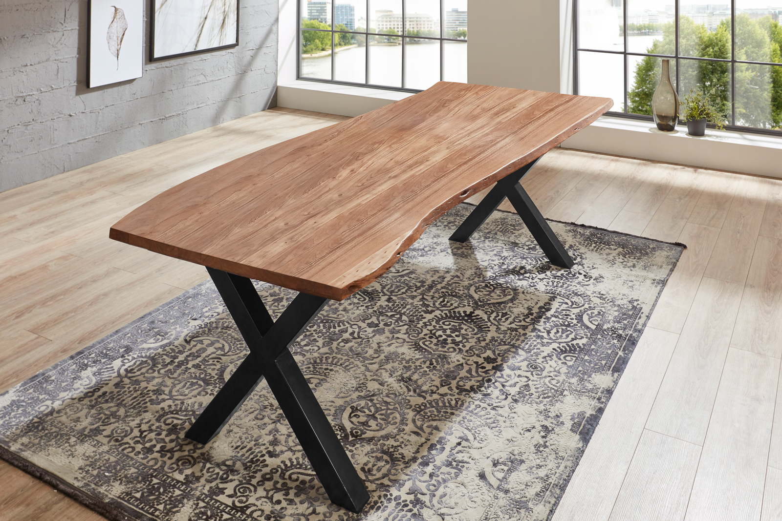 Esstisch Baumkante massiv Akazie natur 220 x 100 schwarz XANTEN – Bild 5