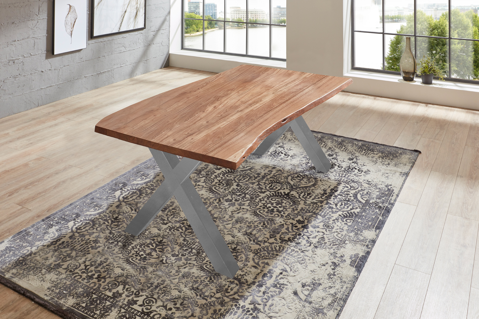Esstisch Baumkante massiv Akazie natur 180 x 90 silber XANTEN – Bild 6