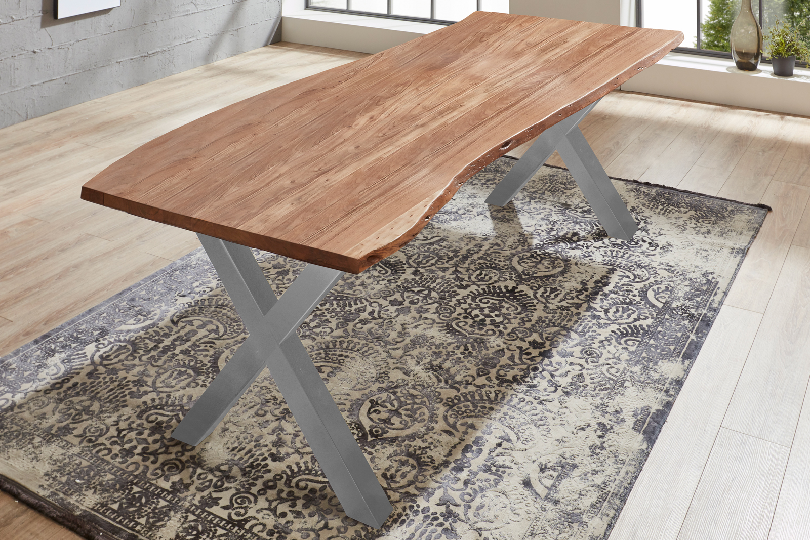 Esstisch Baumkante massiv Akazie natur 220 x 100 silber XANTEN