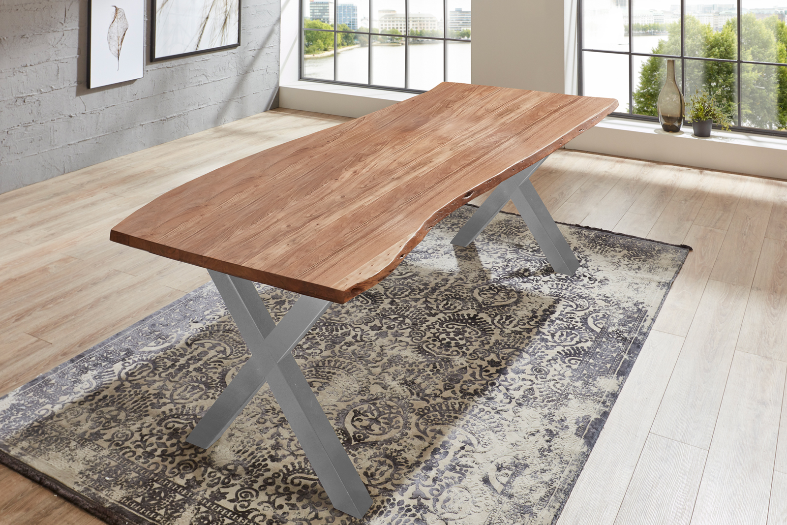 Esstisch Baumkante massiv Akazie natur 240 x 100 silber XANTEN – Bild 6