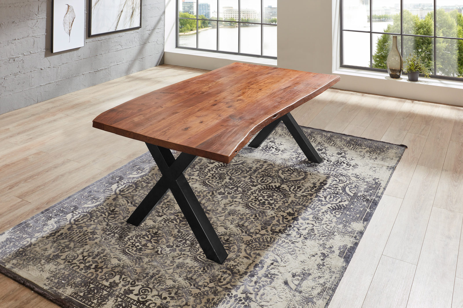 Esstisch Baumkante massiv Akazie nussbaum 160 x 85 schwarz XANTEN – Bild 6