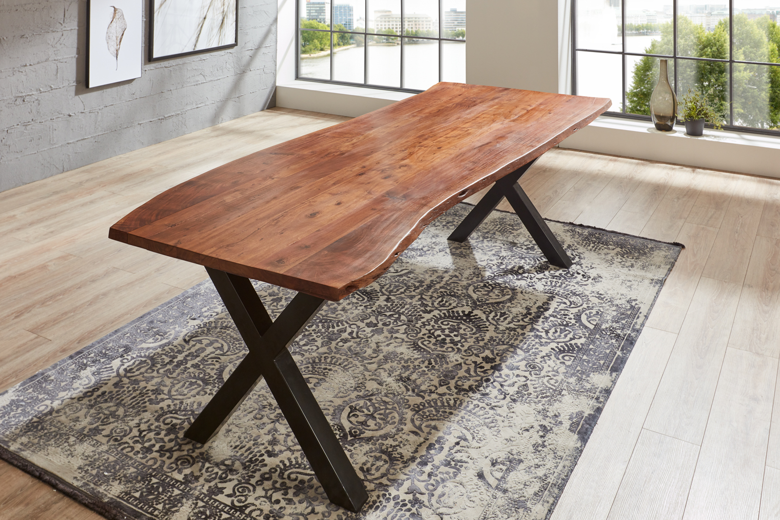 Esstisch Baumkante massiv Akazie nussbaum 240 x 100 schwarz XANTEN – Bild 6