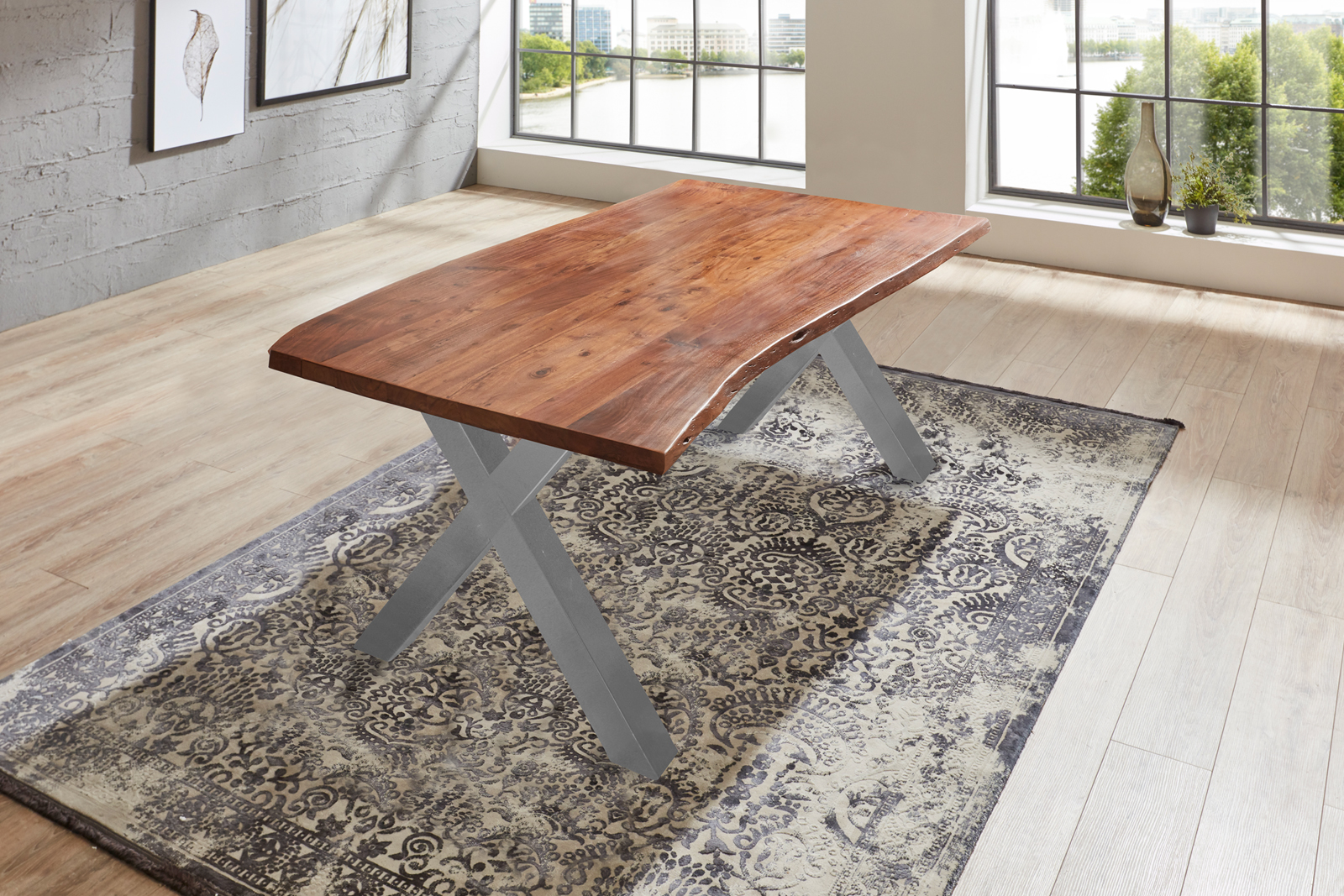 Esstisch Baumkante massiv Akazie nussbaum 180 x 90 silber XANTEN – Bild 6