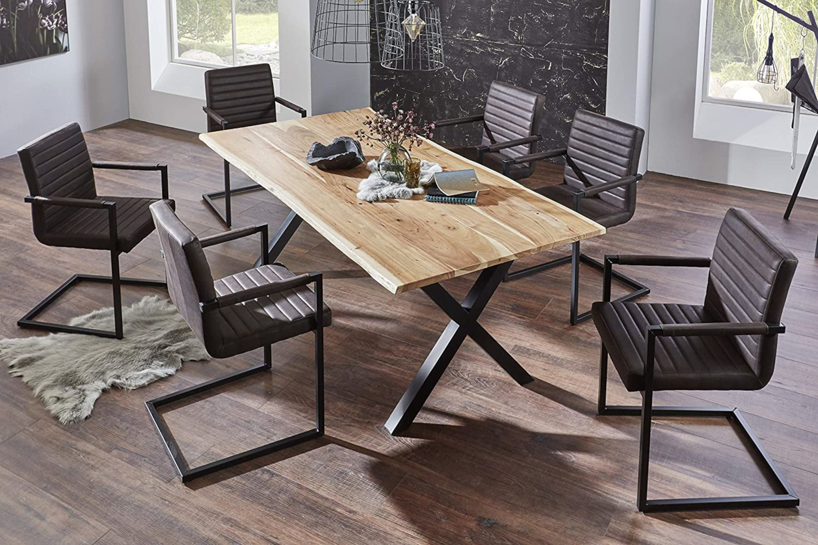 Esstisch Baumkante massiv Akazie natur 180 x 90 schwarz XAVER – Bild 7