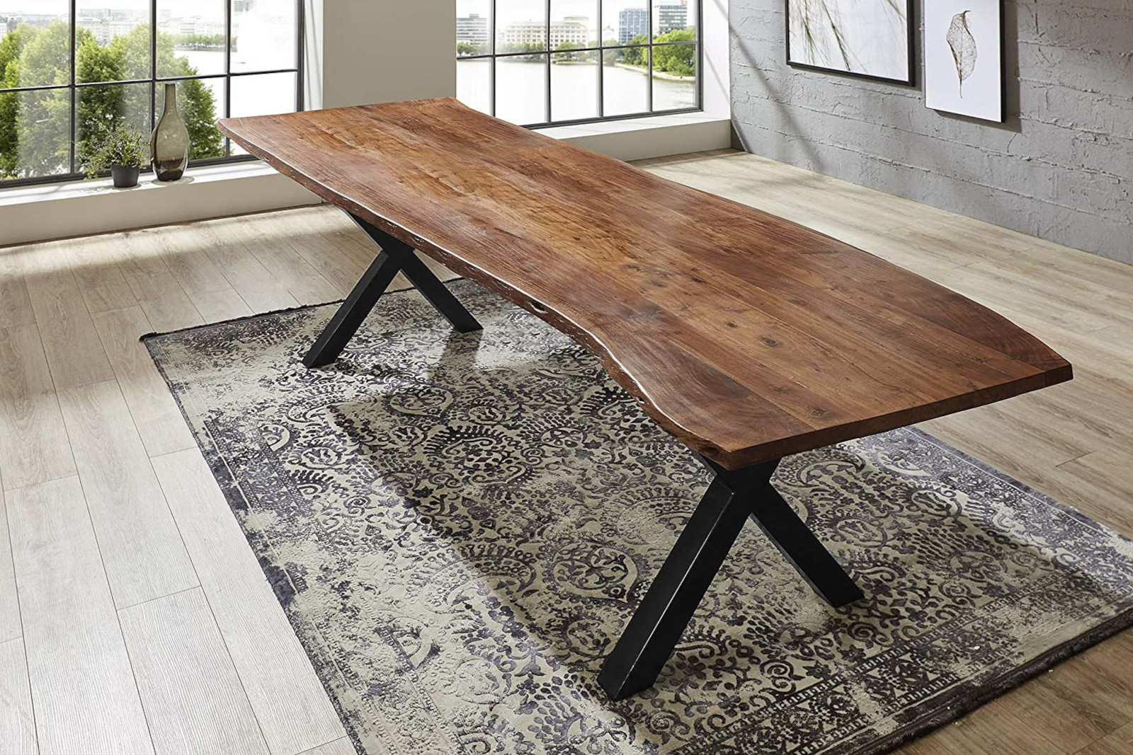 Esstisch Baumkante massiv Akazie nussbaum 280 x 100 schwarz XAVER