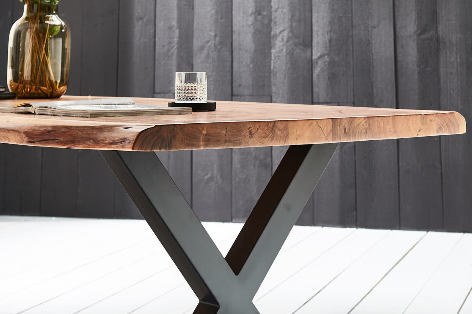 Esstisch Baumkante massiv Akazie natur 280 x 100 schwarz Xerez – Bild 5