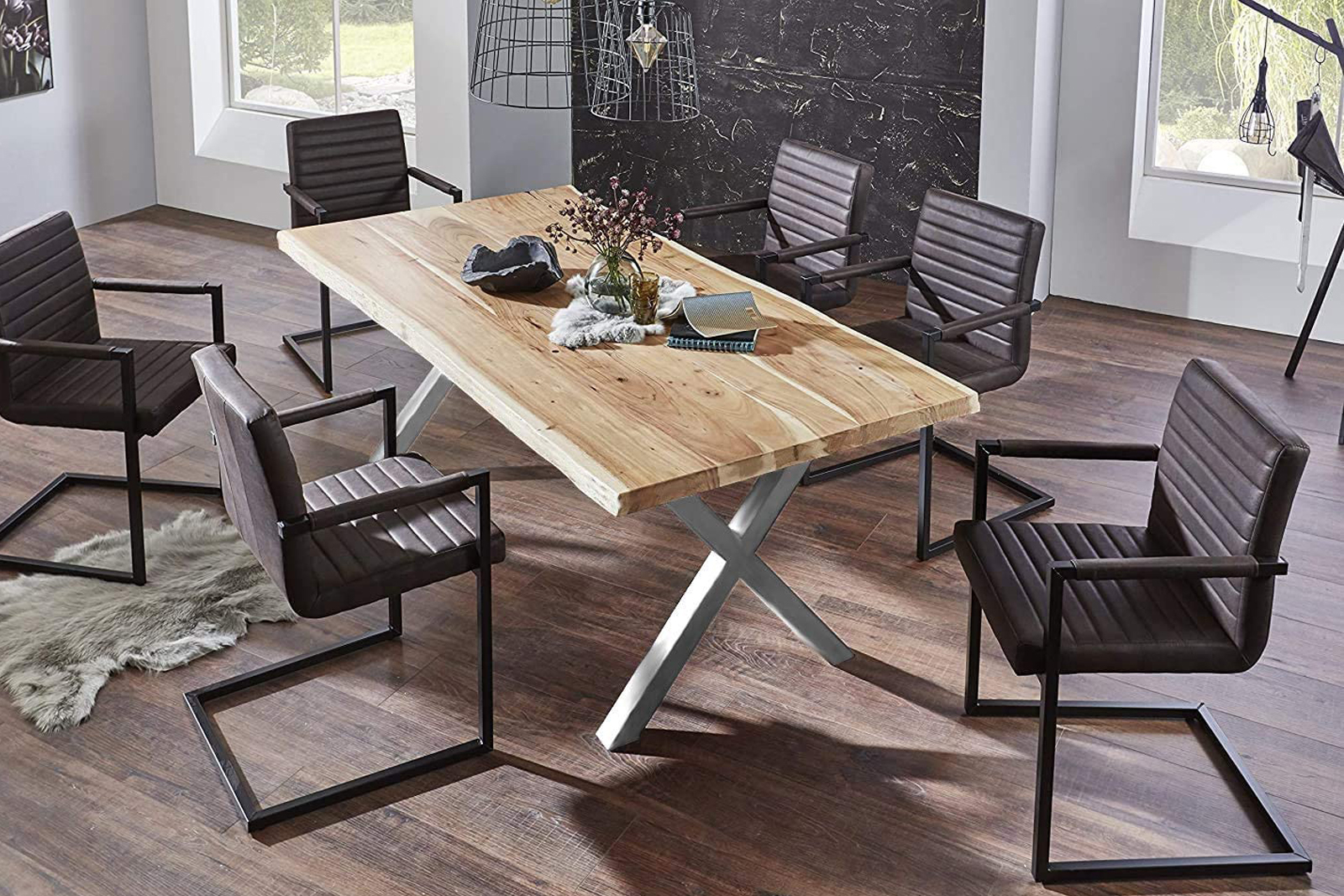 Esstisch Baumkante massiv Akazie natur 300 x 100 silber Xerez – Bild 5