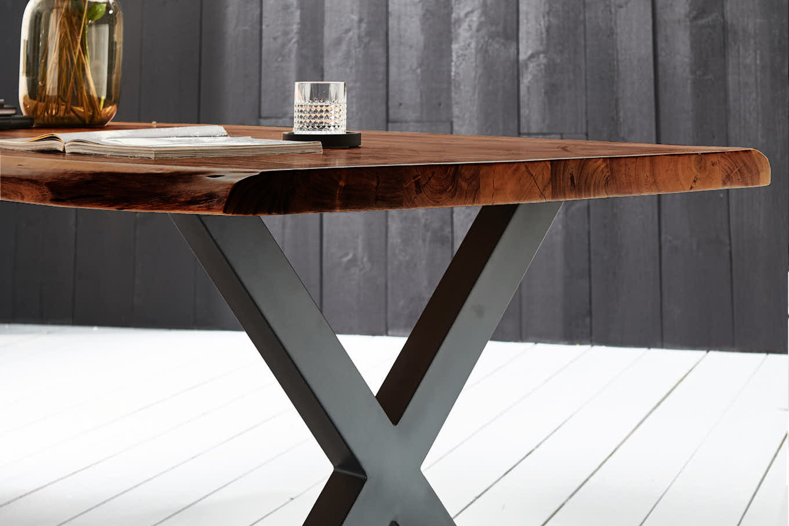 Esstisch Baumkante massiv Akazie nussbaum 220 x 100 schwarz Xerez – Bild 5