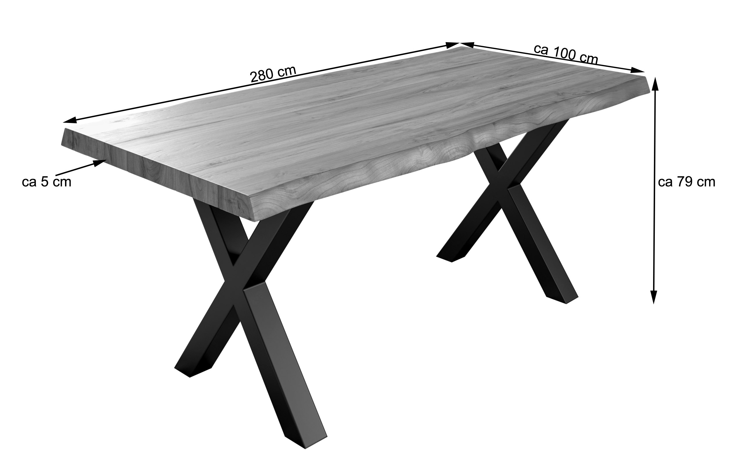 Esstisch Baumkante massiv Akazie natur 280 x 100 schwarz Xerez – Bild 2