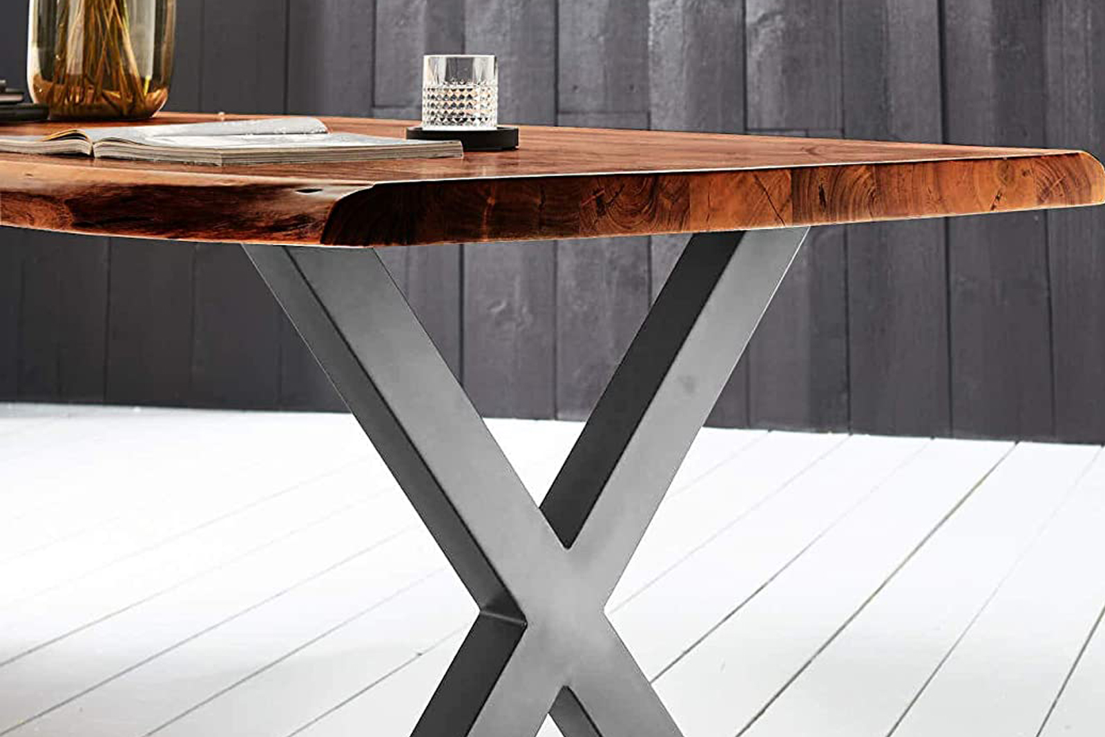 Esstisch Baumkante massiv Akazie nussbaum 200 x 100 silber Xerez – Bild 4