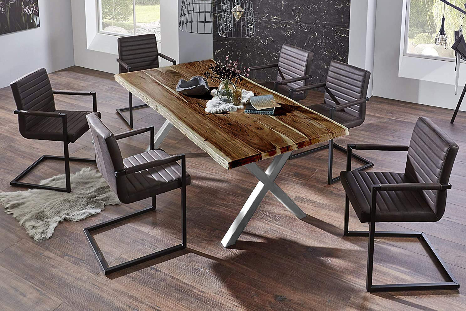 Esstisch Baumkante massiv Akazie nussbaum 240 x 100 silber Xerez – Bild 5