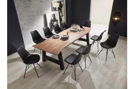 Baumkanten Essgruppe Akazie natur 280 cm A-Gestell schwarz 11tlg. ADELAIDE