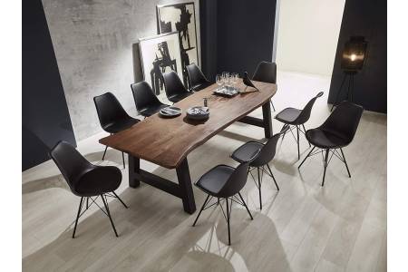 Baumkanten Essgruppe Akazie nussbaum 240 cm A-Gestell schwarz 11tlg. ADELAIDE