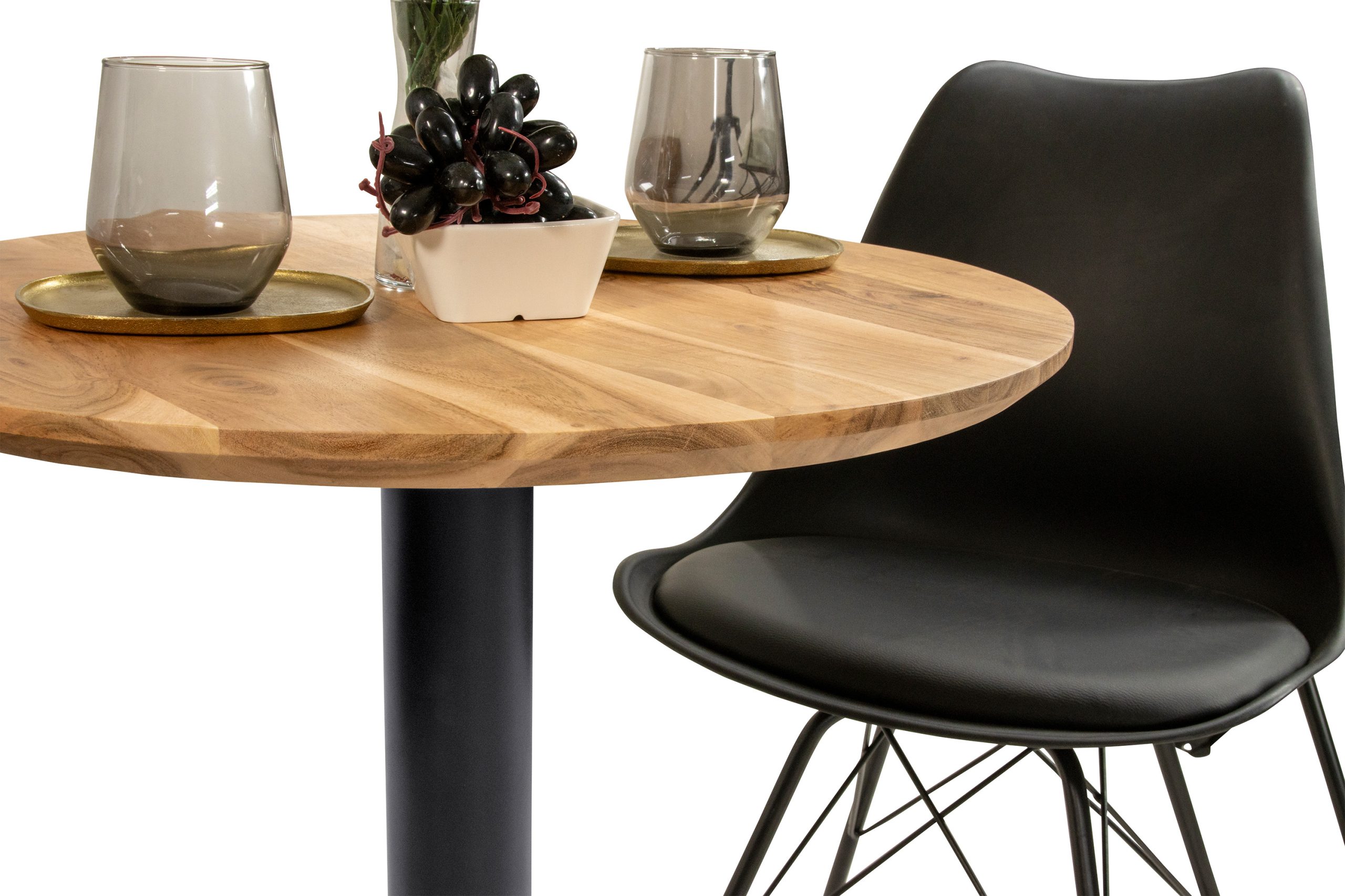 Bistrotisch rund mit Schweizer Kante Akazienholz natur massiv 60 cm Säulengestell schwarz BRASILIA – Bild 5