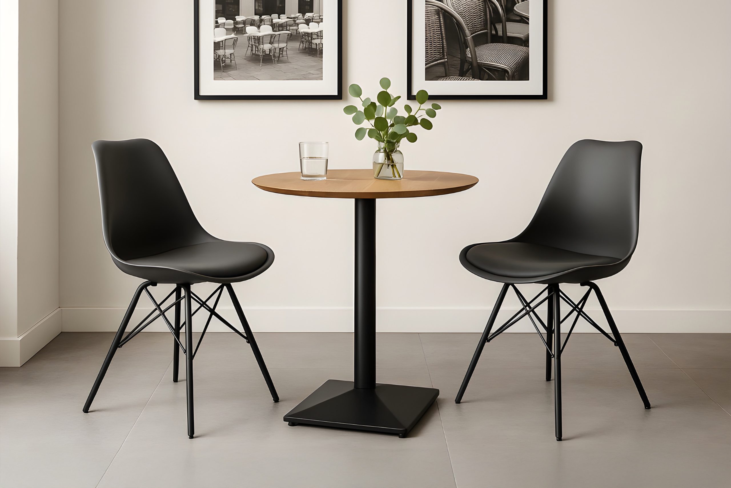 Bistrotisch rund mit Schweizer Kante Akazienholz natur massiv 70 cm Säulengestell schwarz BRASILIA – Bild 4