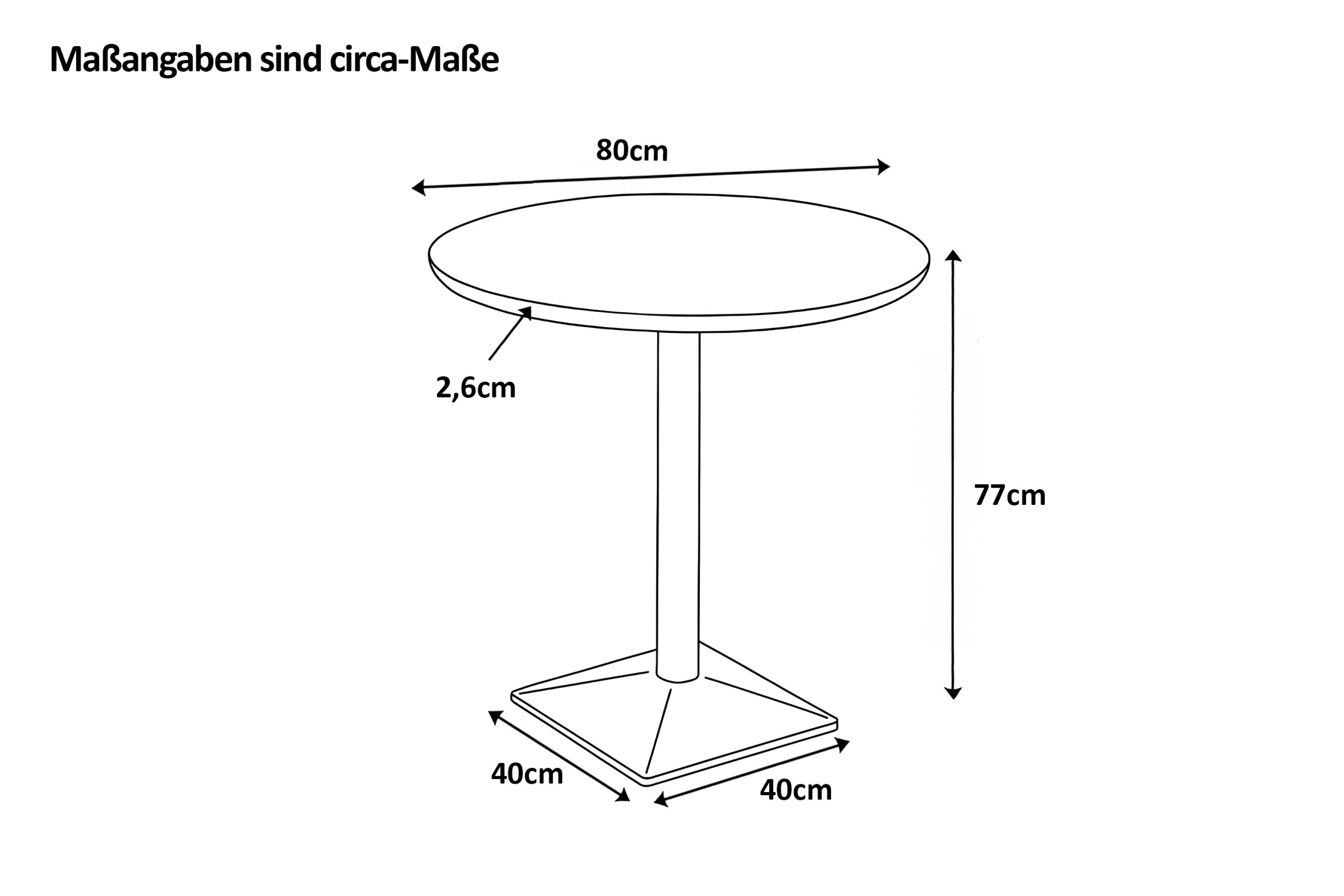 Bistrotisch rund mit Schweizer Kante Akazienholz natur massiv 80 cm Säulengestell schwarz BRASILIA – Bild 3