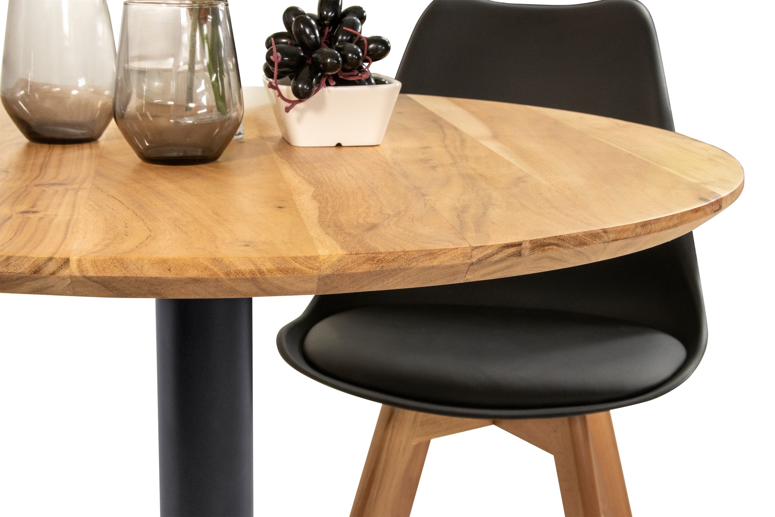 Bistrotisch rund mit Schweizer Kante Akazienholz natur massiv 80 cm Säulengestell schwarz BRASILIA – Bild 4